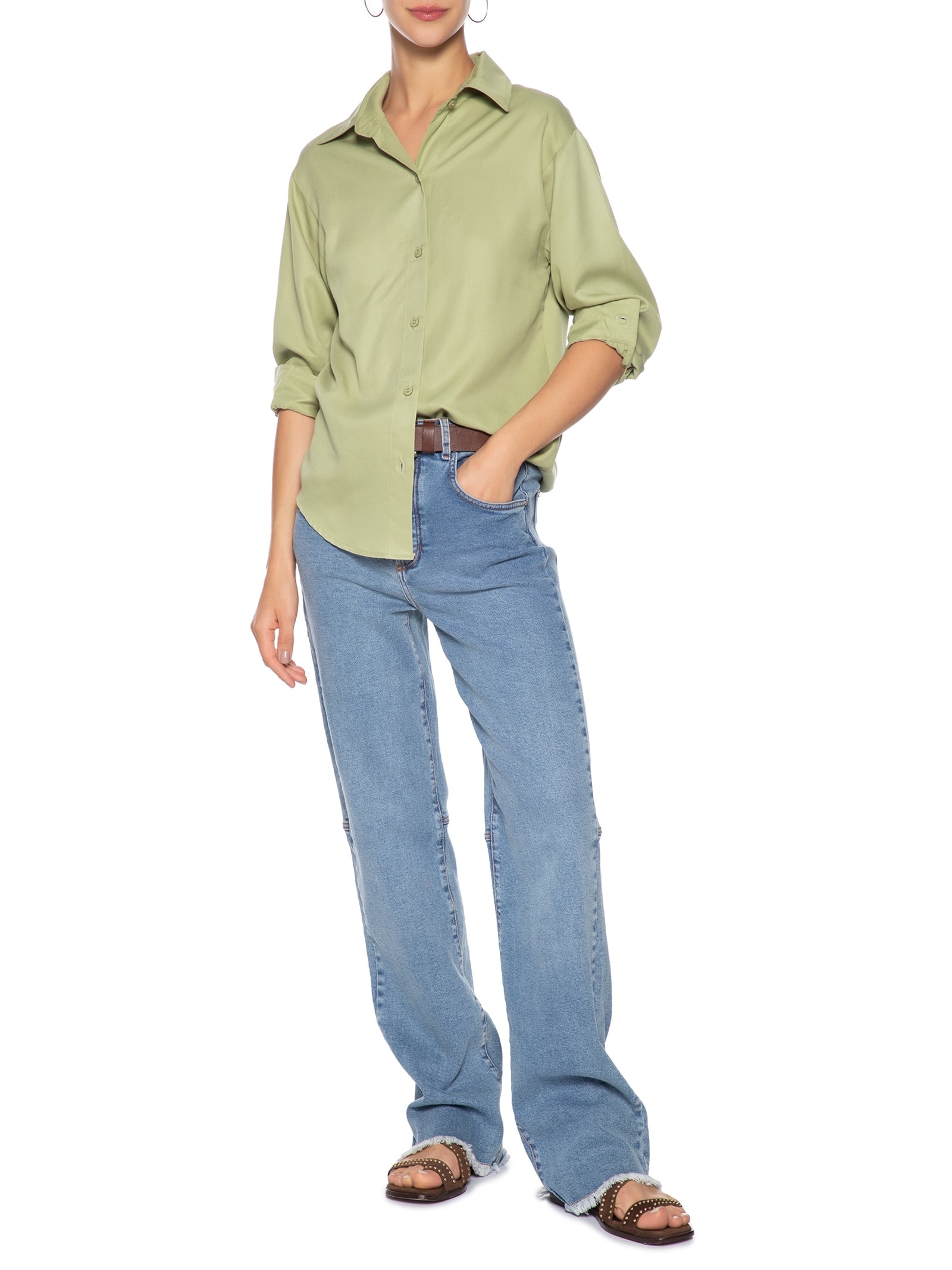 Camisa Feminina Oversized Verde Basiq