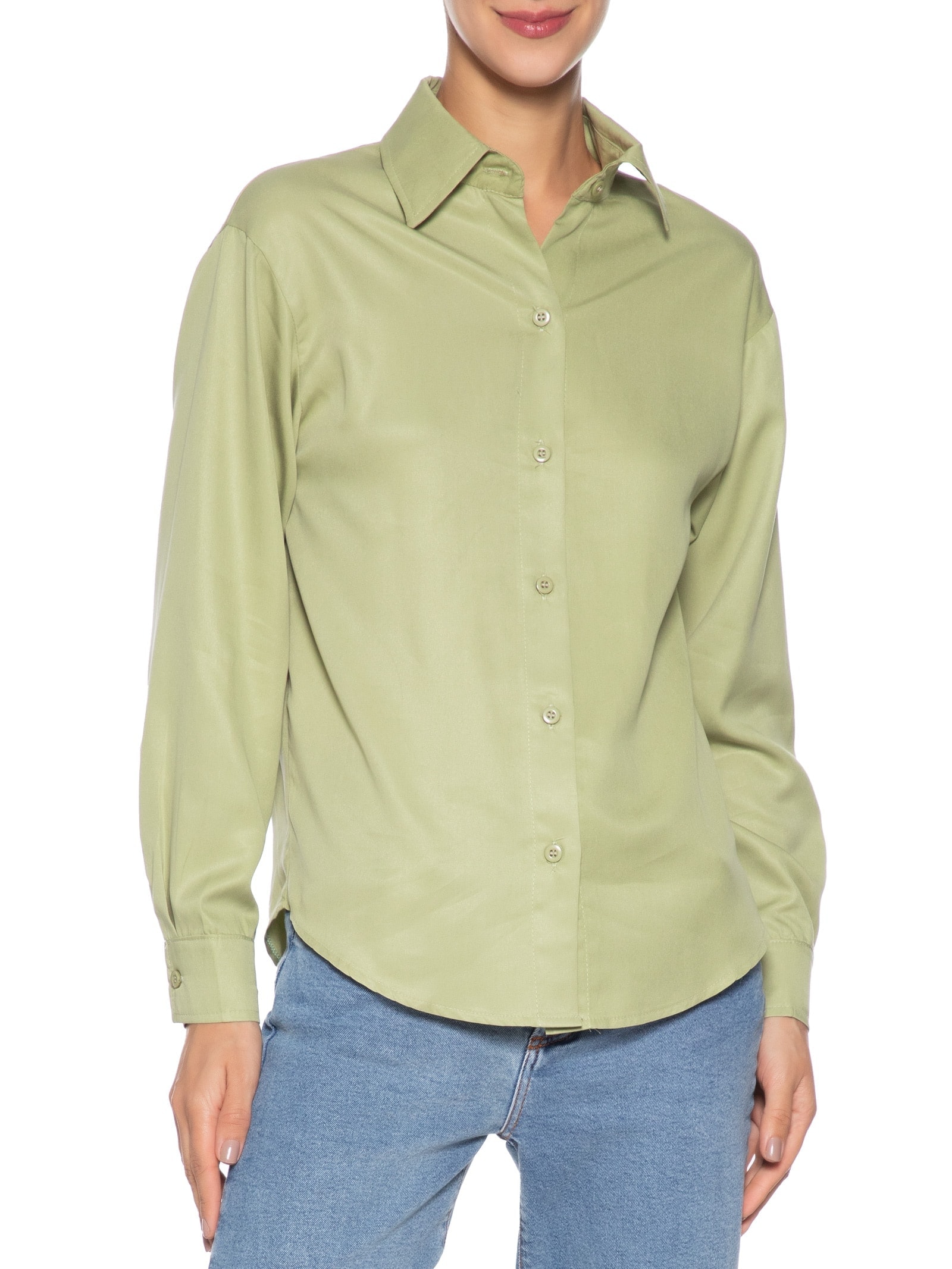 Camisa Feminina Oversized Verde Basiq