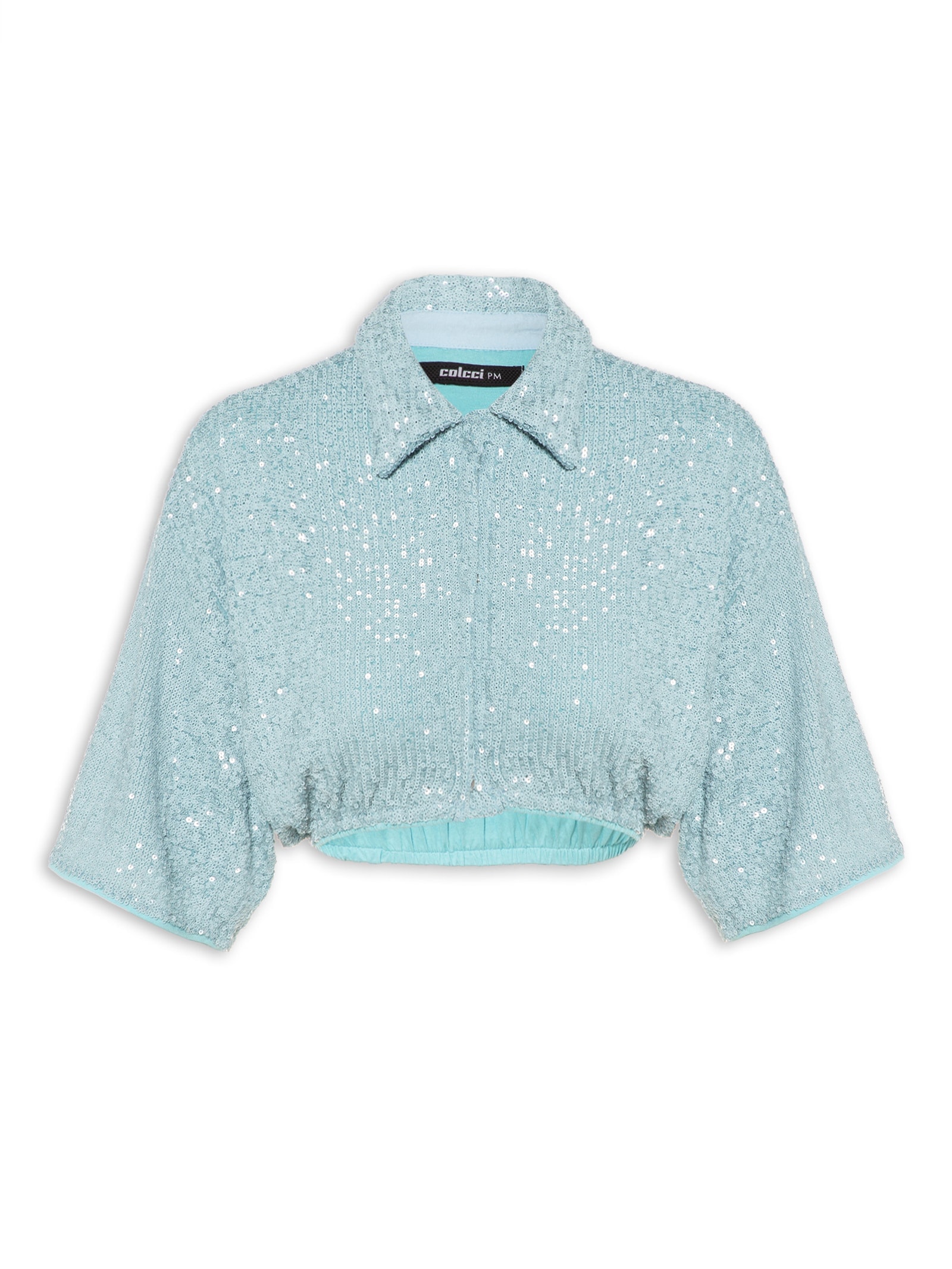Camisa Feminina Paetê Azul Colcci