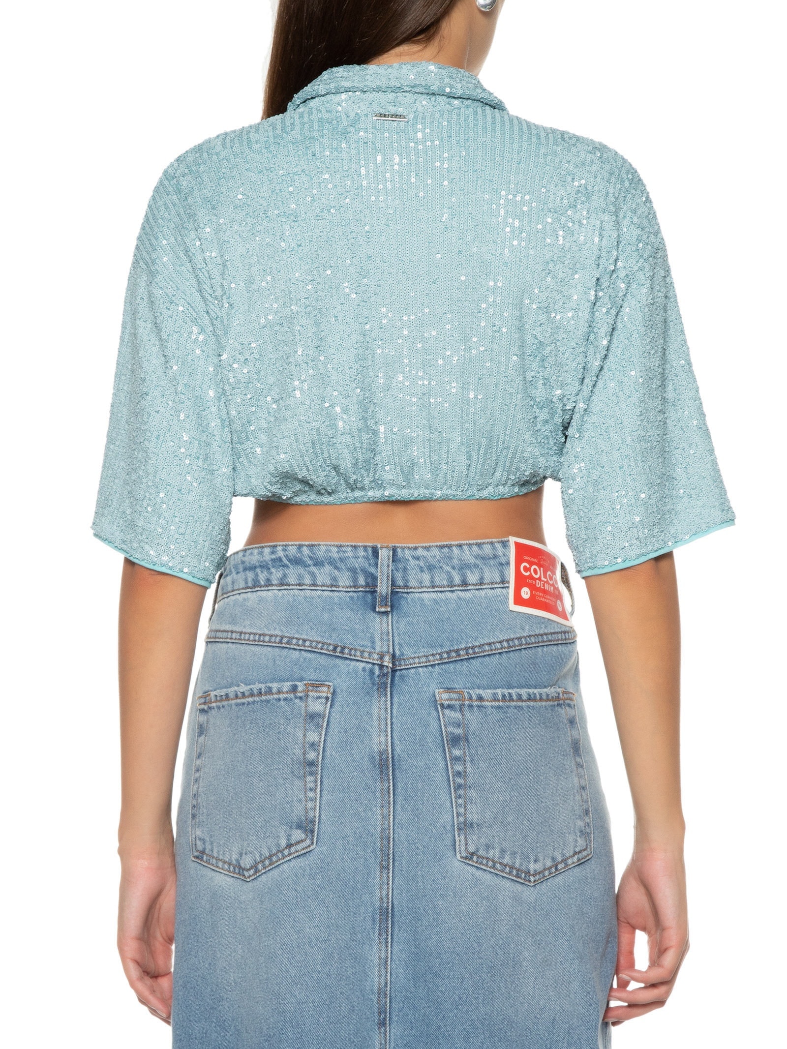 Camisa Feminina Paetê Azul Colcci