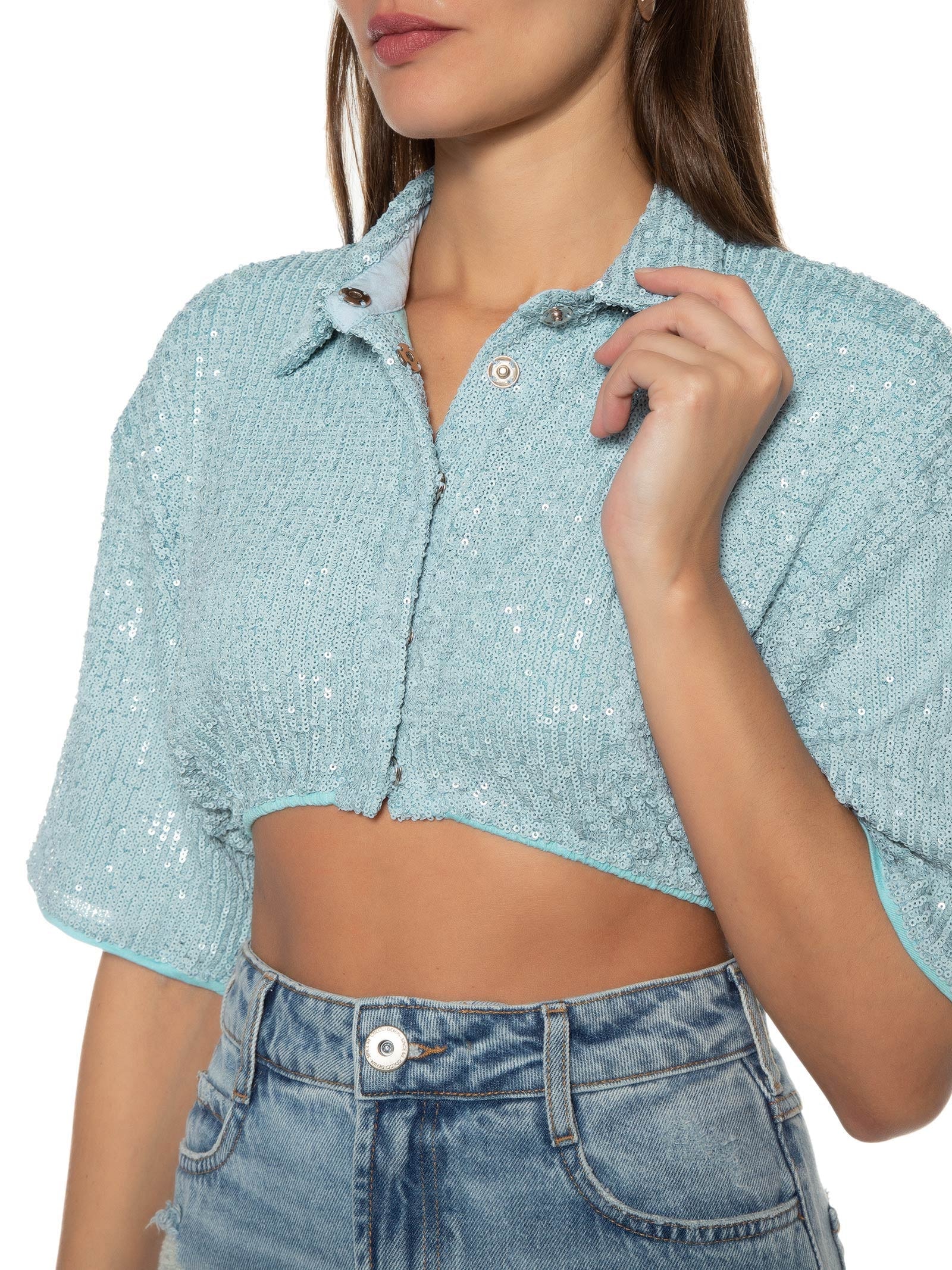 Camisa Feminina Paetê Azul Colcci