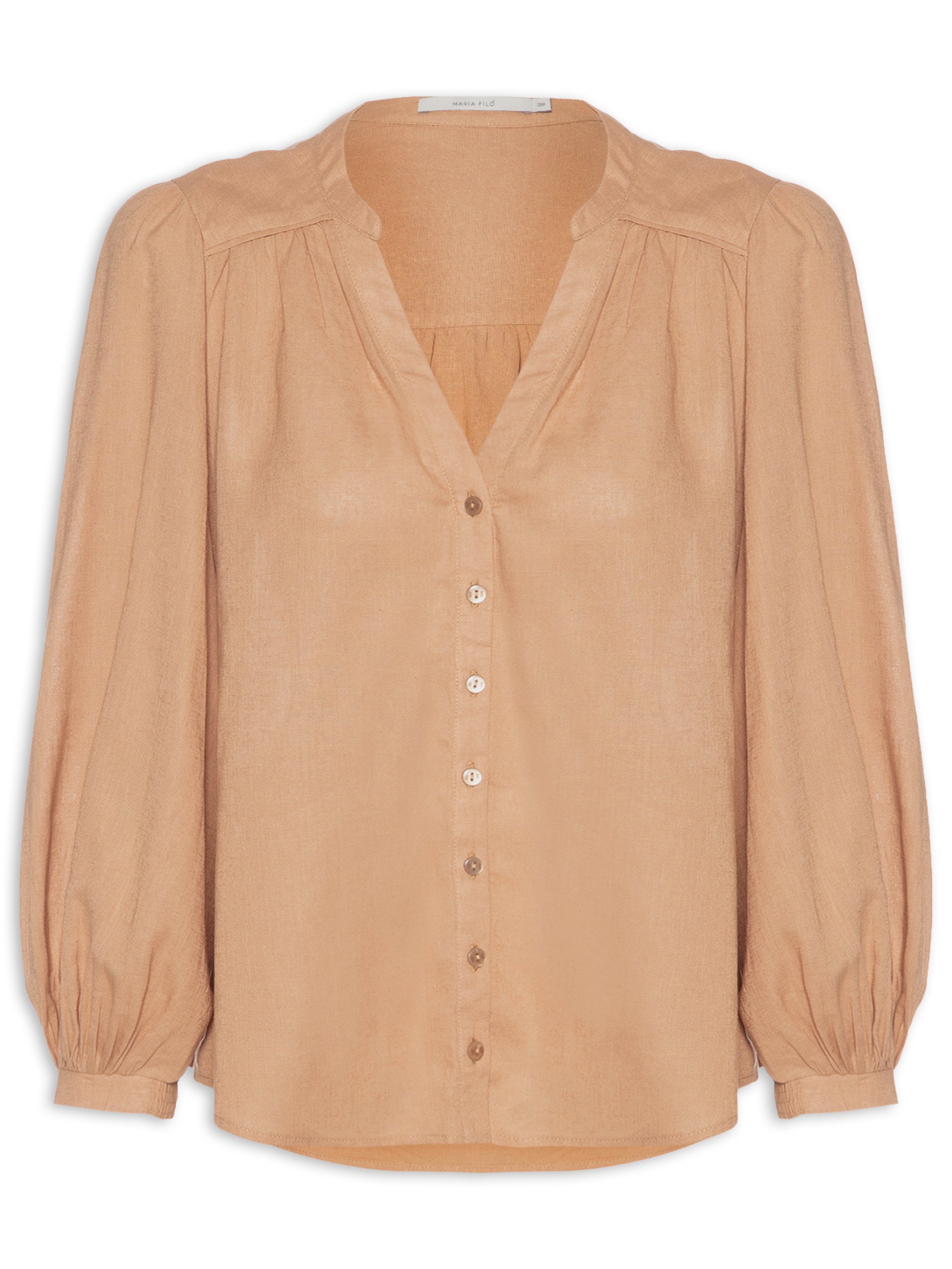 Camisa Feminina Pala Franzida Bege Maria Filó