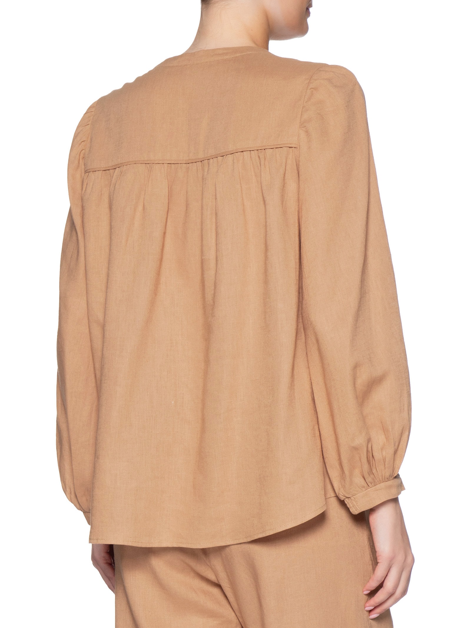 Camisa Feminina Pala Franzida Bege Maria Filó