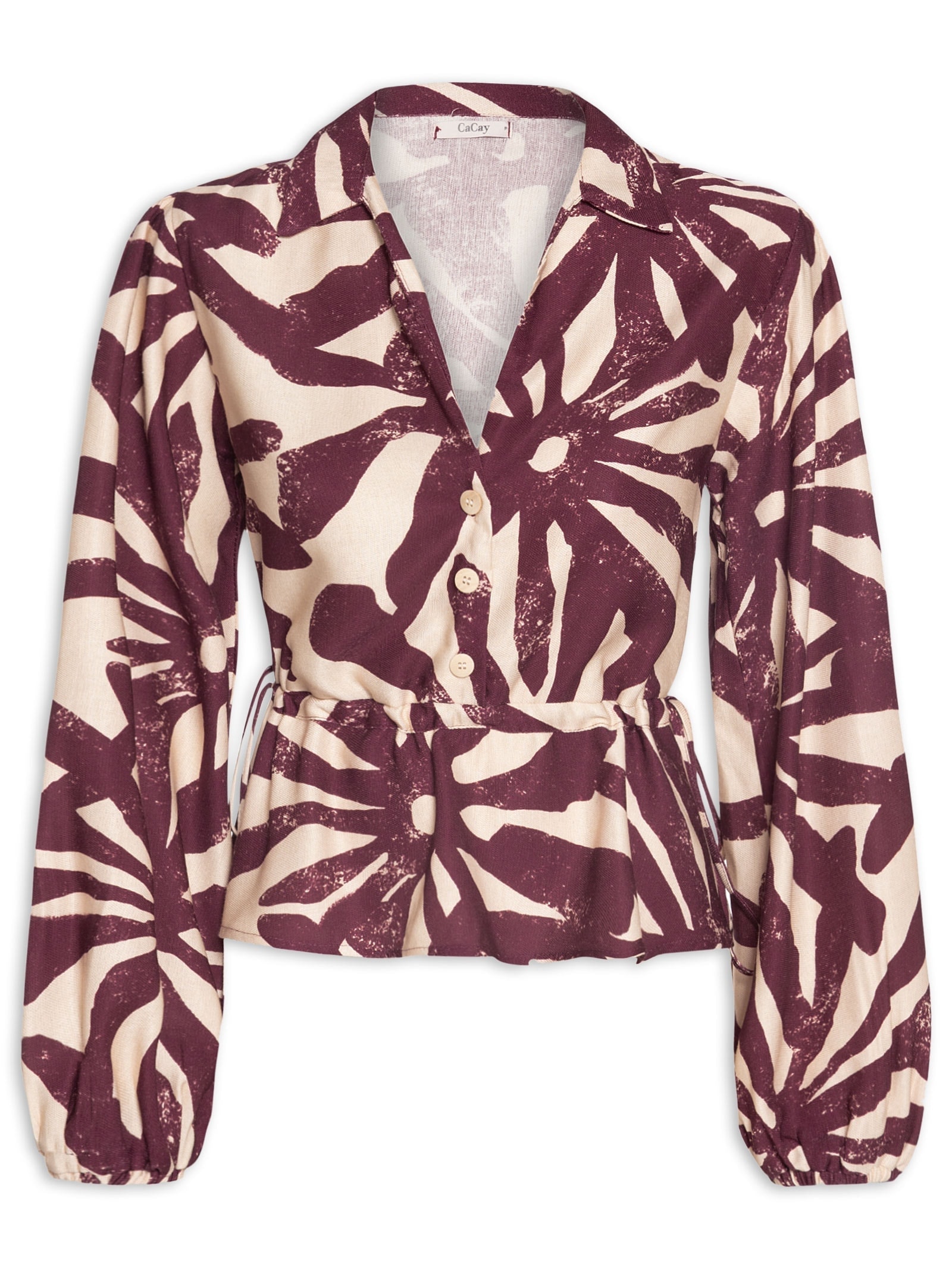 Camisa Feminina Peplum Manga Bufante Vermelho Cacay