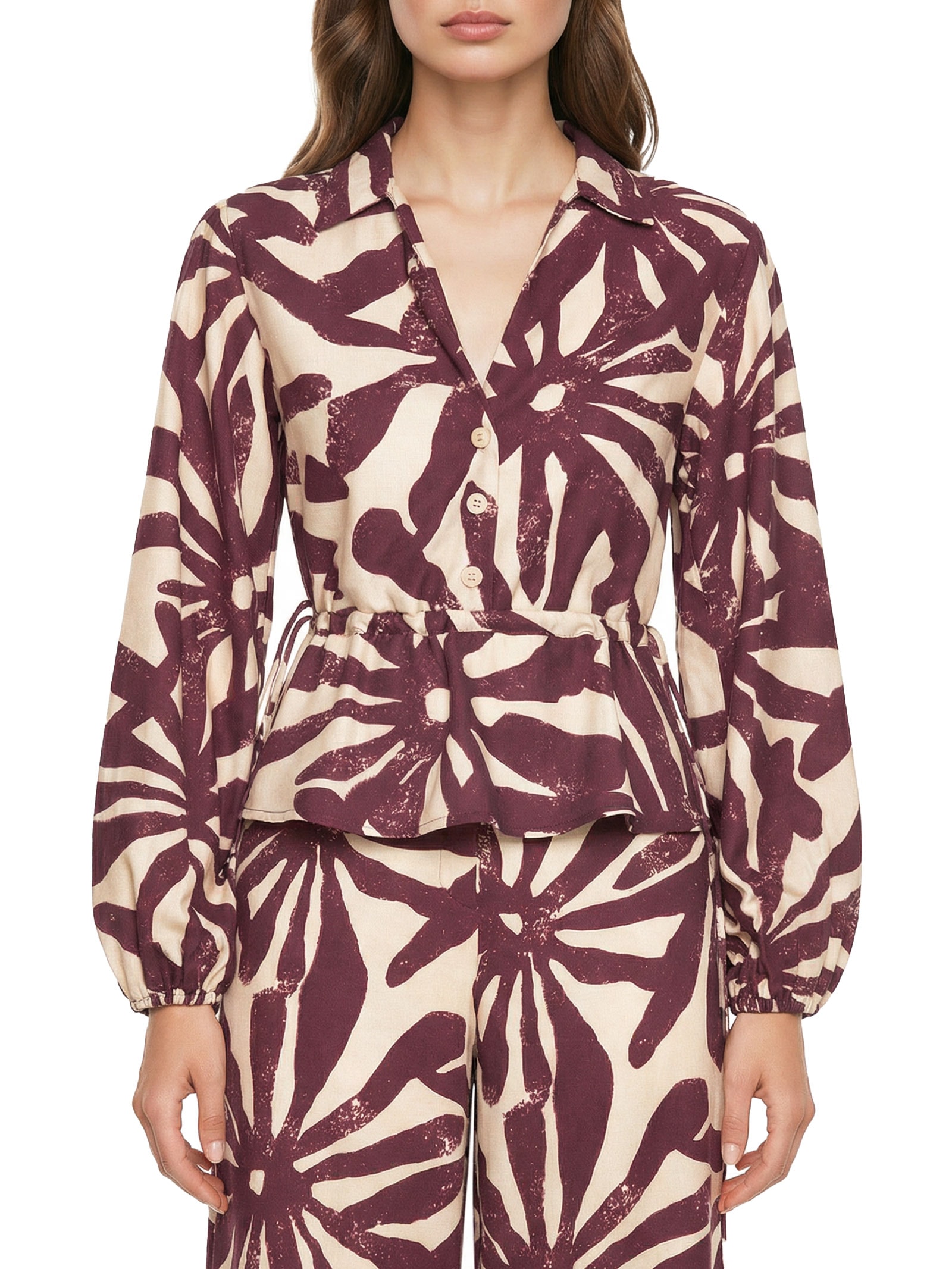 Camisa Feminina Peplum Manga Bufante Vermelho Cacay