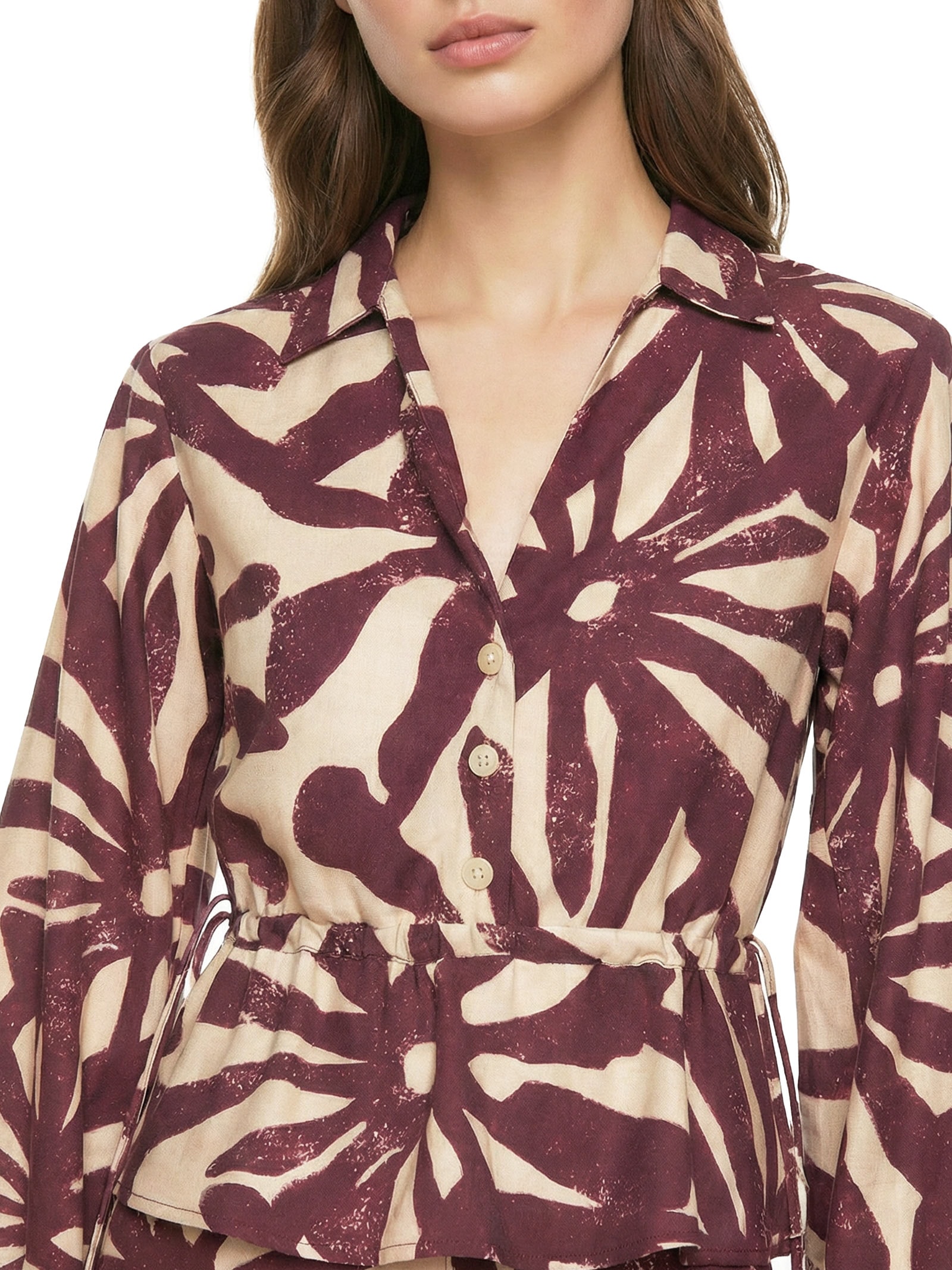 Camisa Feminina Peplum Manga Bufante Vermelho Cacay