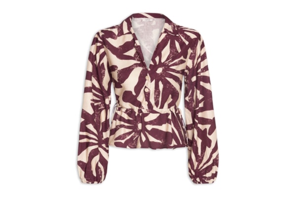 Camisa Feminina Peplum Manga Bufante - Vermelho