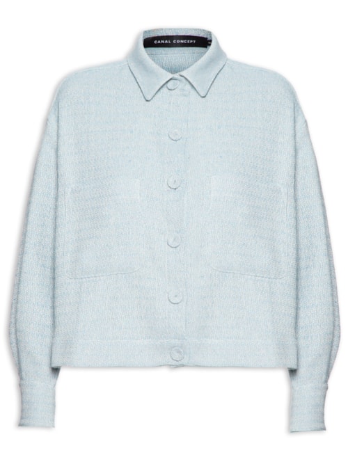 Camisa Feminina Plano Ombro Deslocado Tweed – Azul