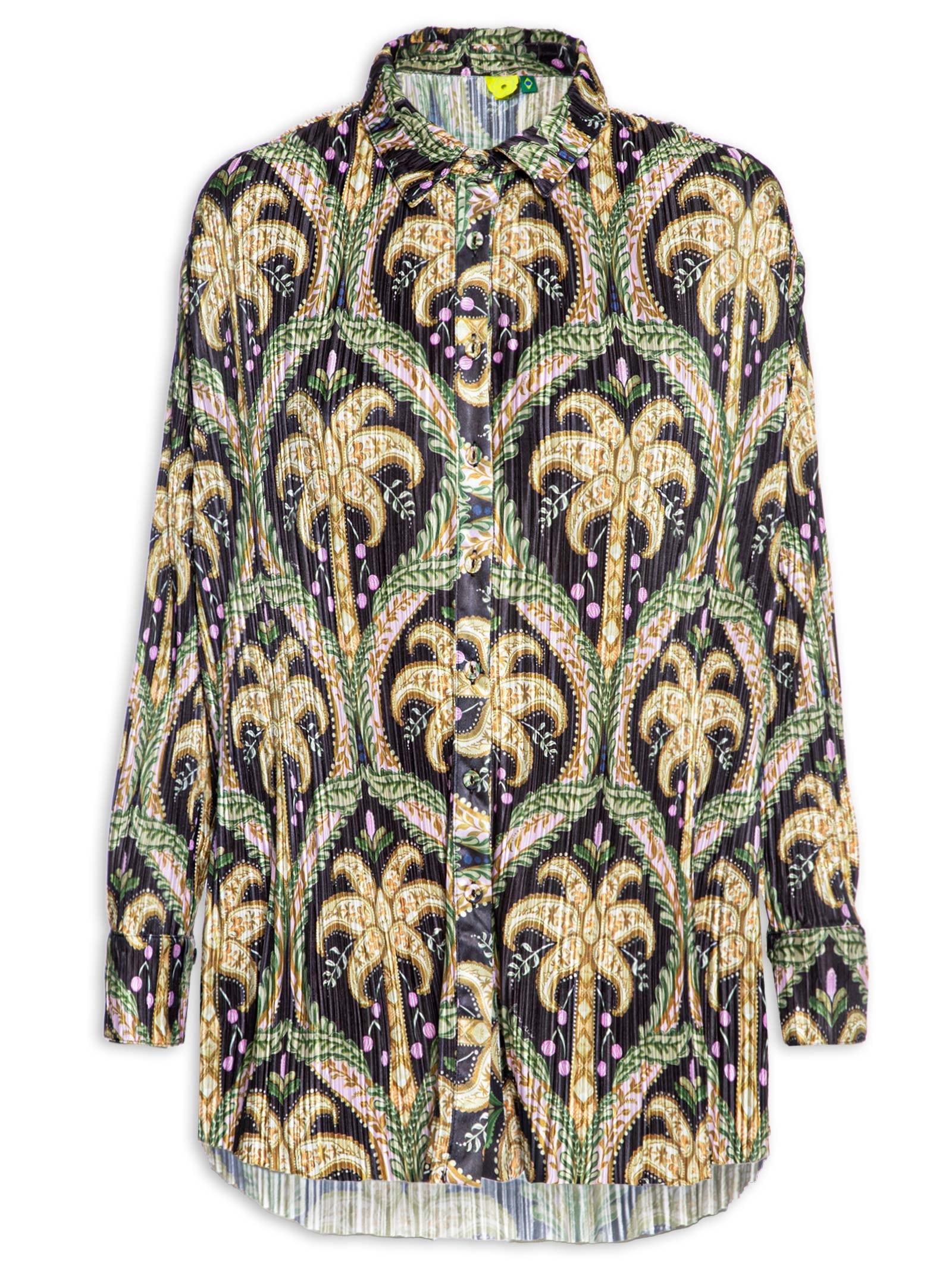 Camisa Feminina Plissada Camafeu Tropical Preto  Farm