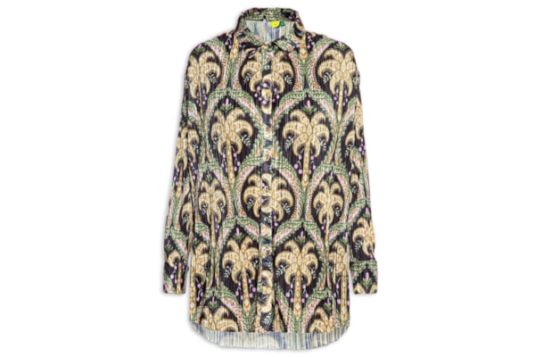 Camisa Feminina Plissada Camafeu Tropical - Preto 