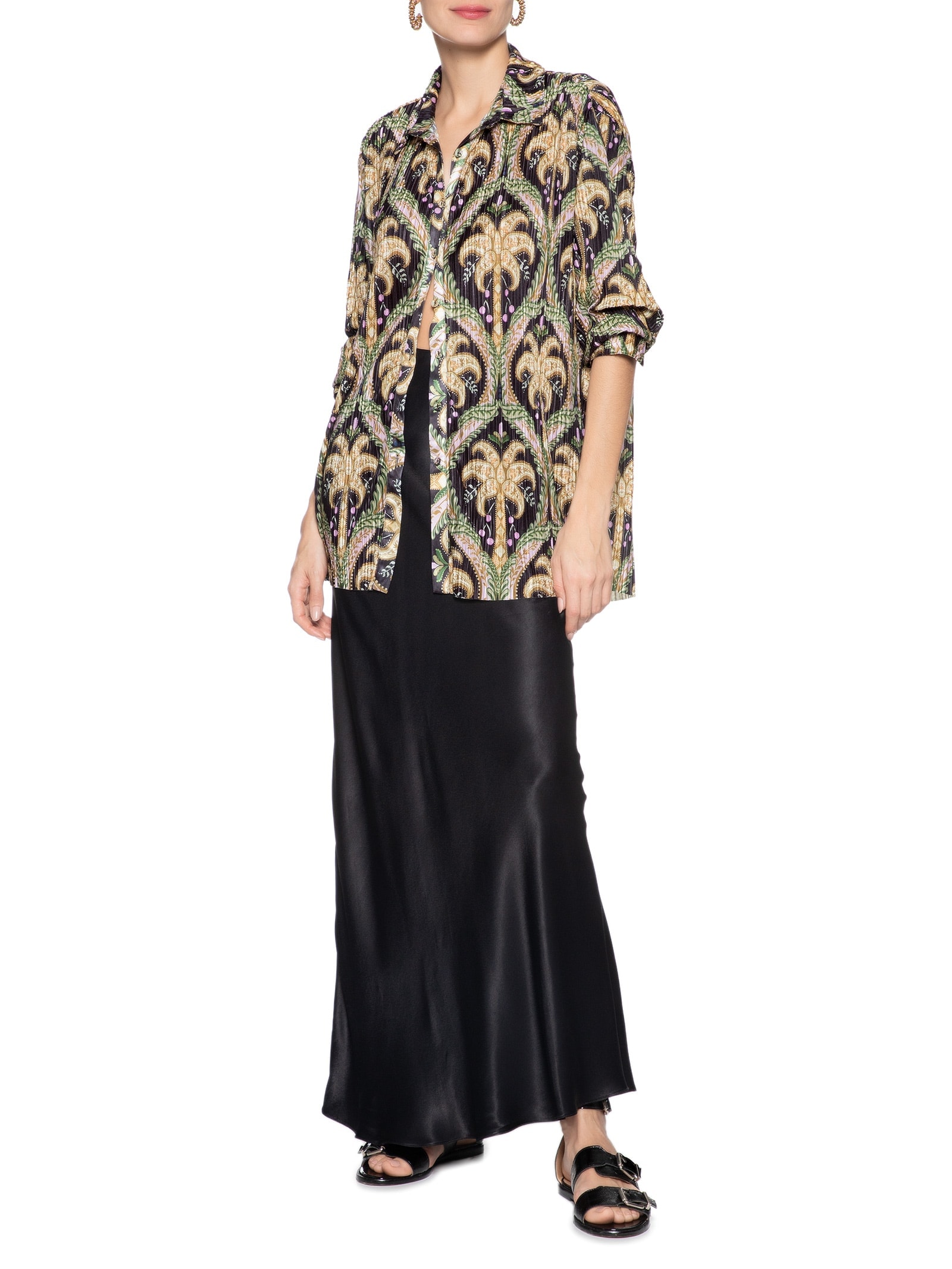 Camisa Feminina Plissada Camafeu Tropical Preto  Farm
