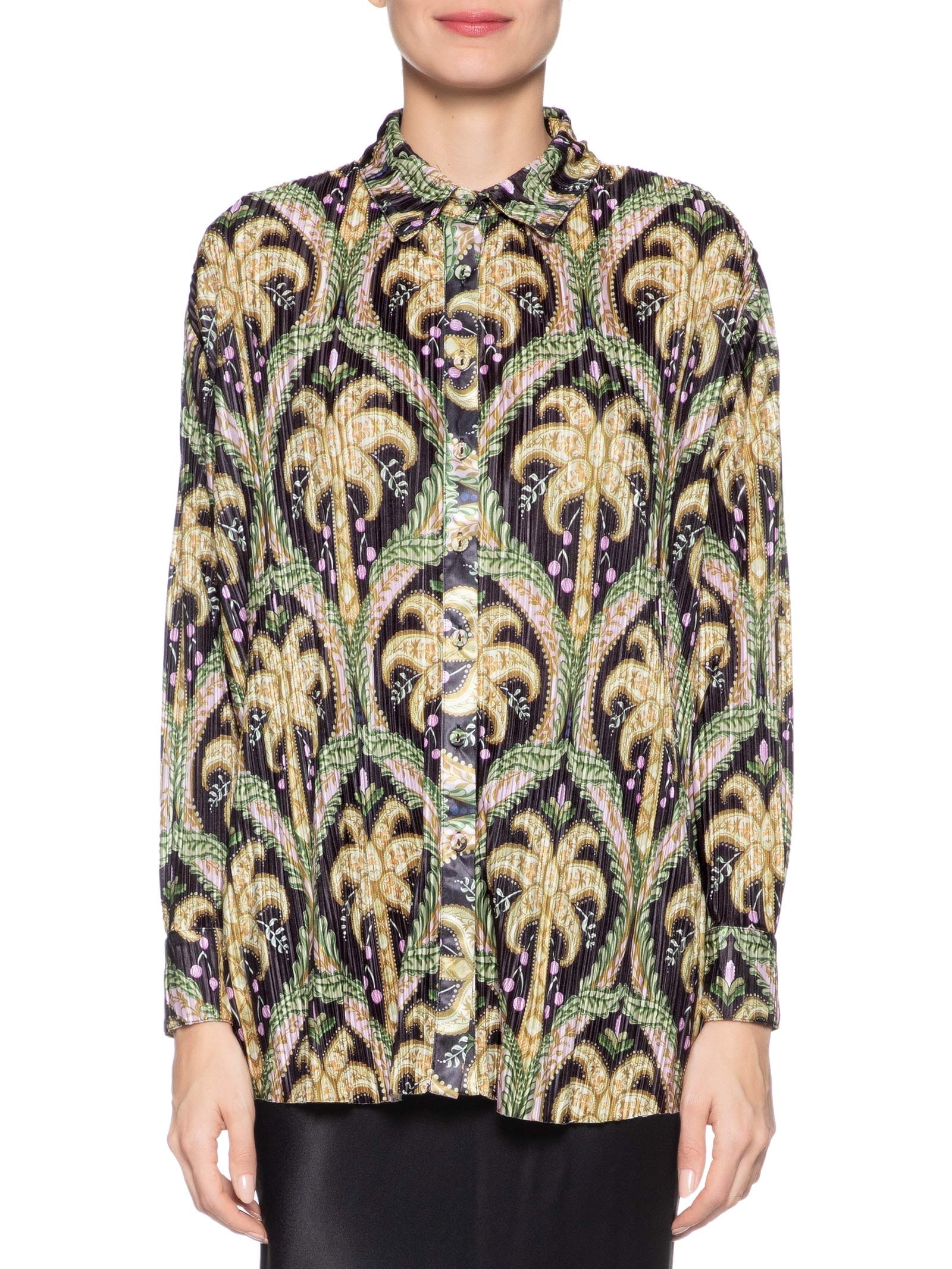 Camisa Feminina Plissada Camafeu Tropical Preto  Farm