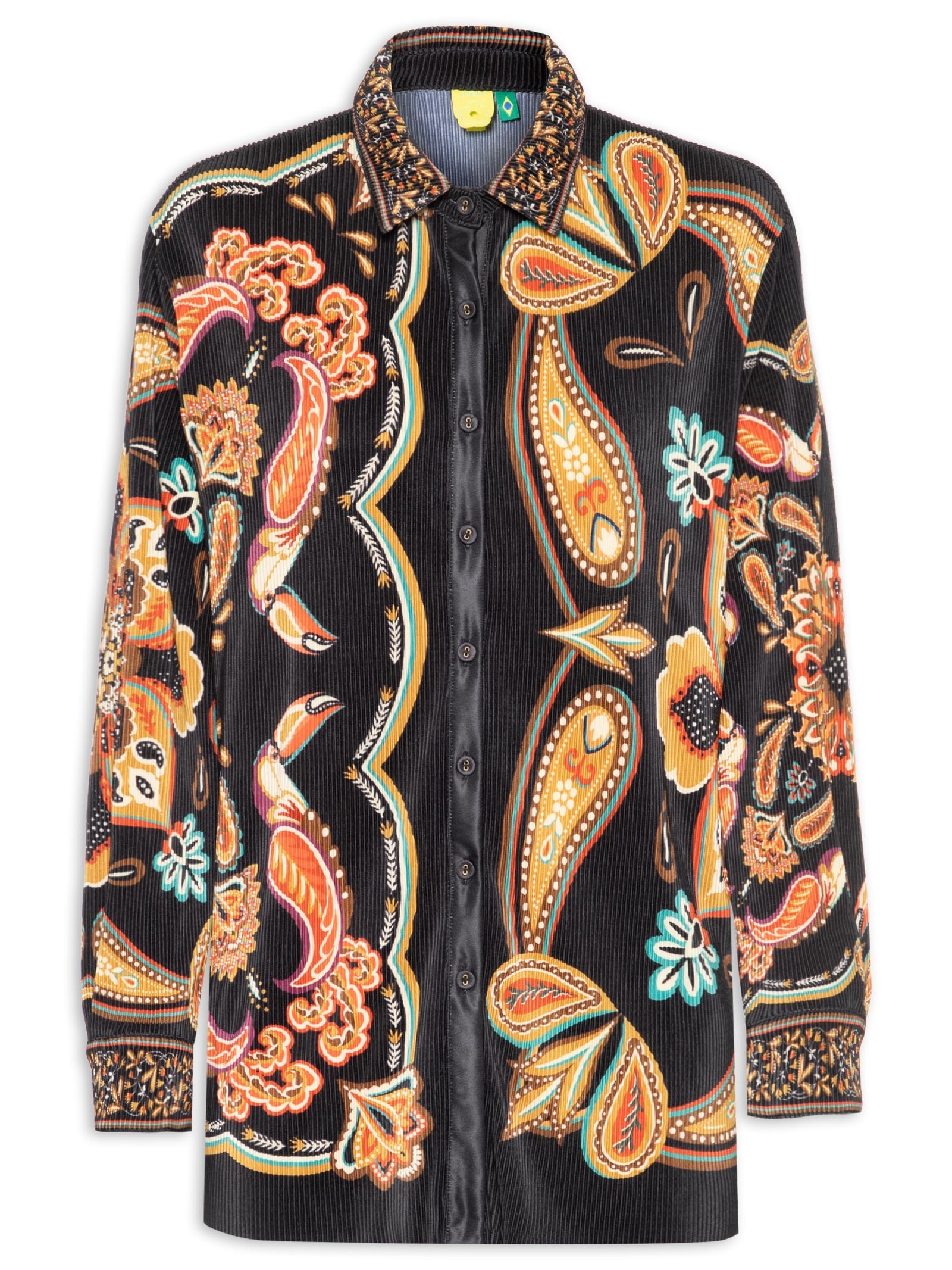 Camisa Feminina Plissada Lenço Boho Preto Farm