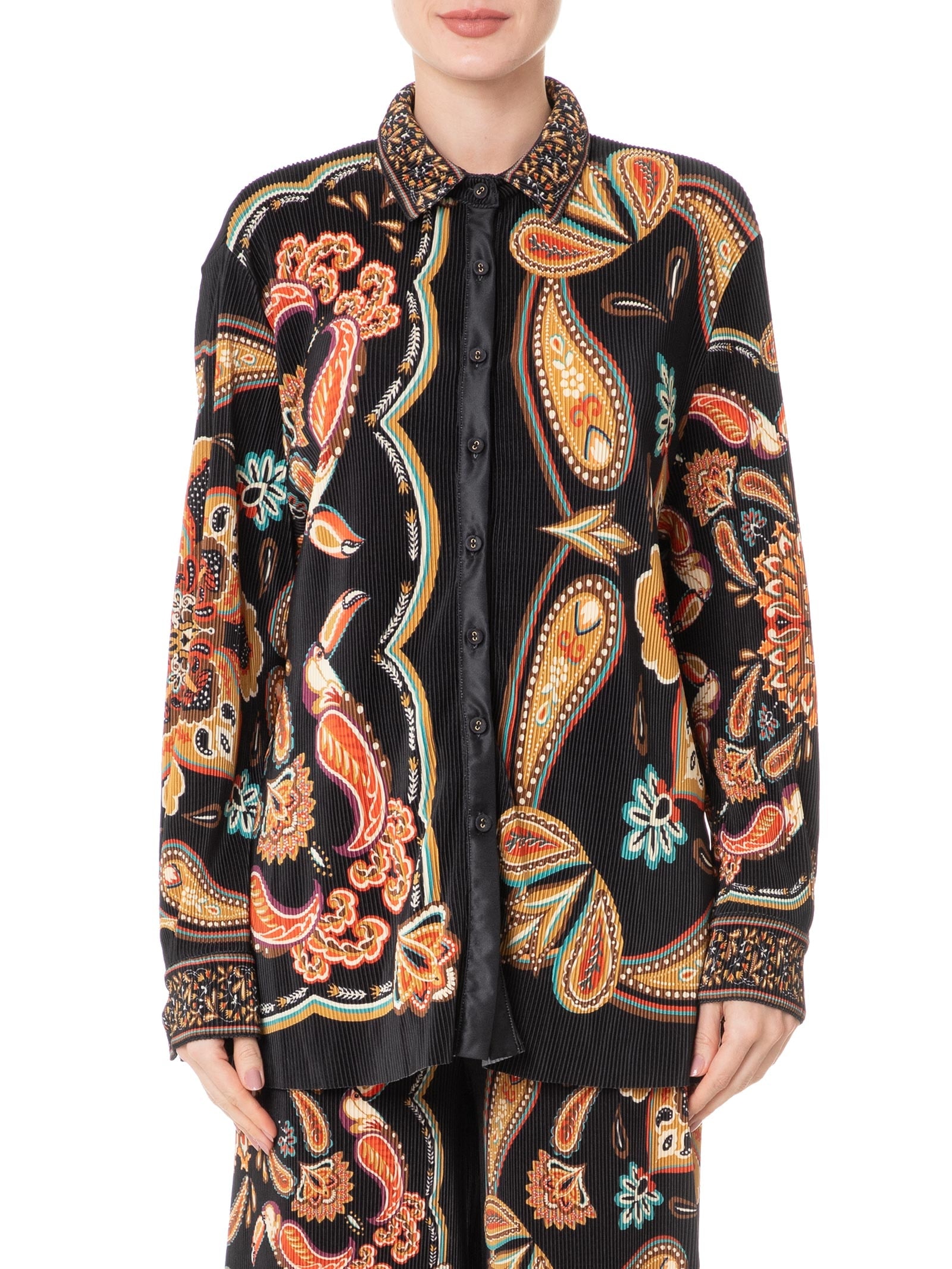 Camisa Feminina Plissada Lenço Boho Preto Farm