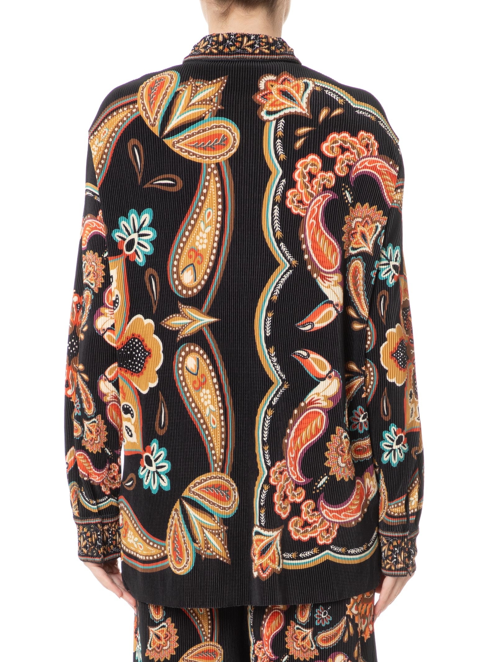 Camisa Feminina Plissada Lenço Boho Preto Farm