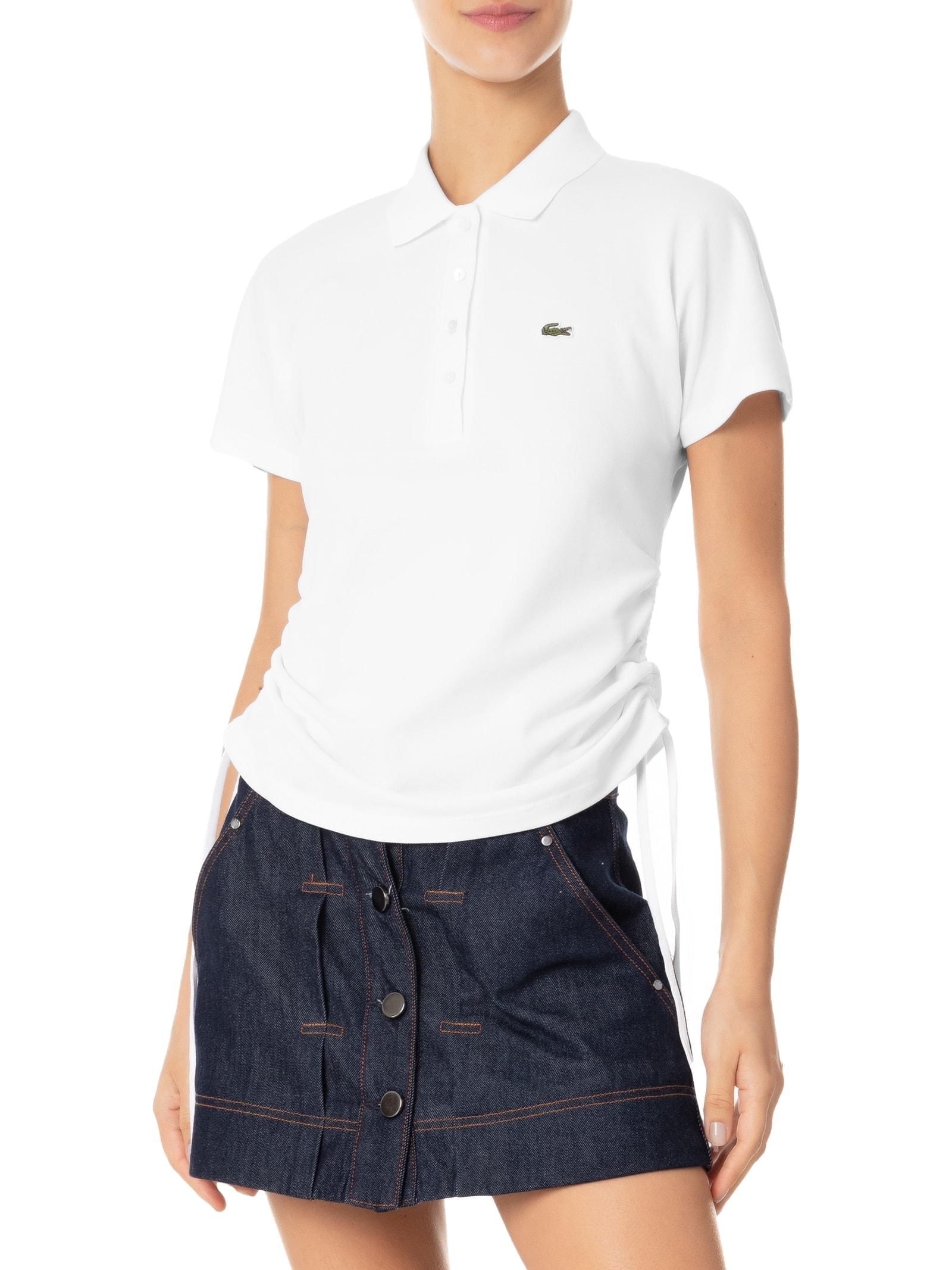 Camisa Feminina Polo Ajustável Piquet Corte Ajustado Branco Lacoste