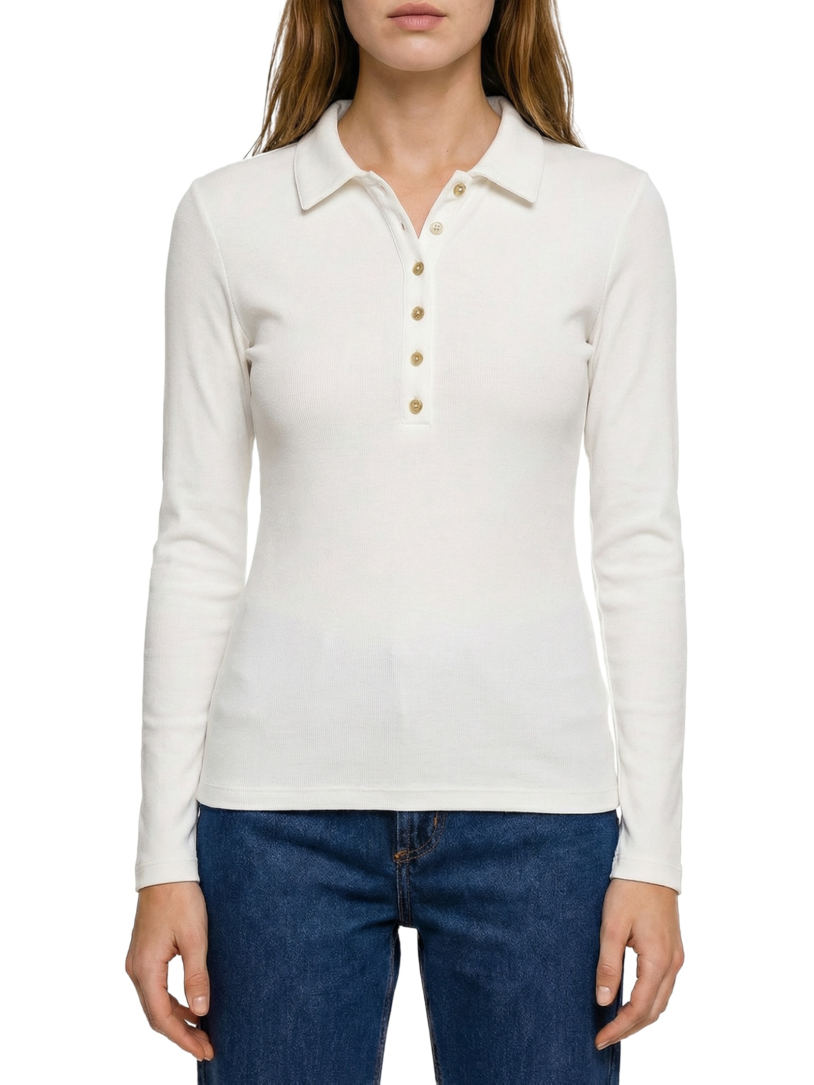 Camisa Feminina Polo Manga Longa Branco Hering