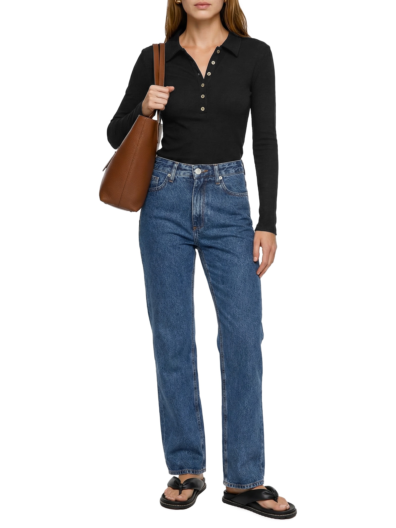 Camisa Feminina Polo Manga Longa Preto Hering