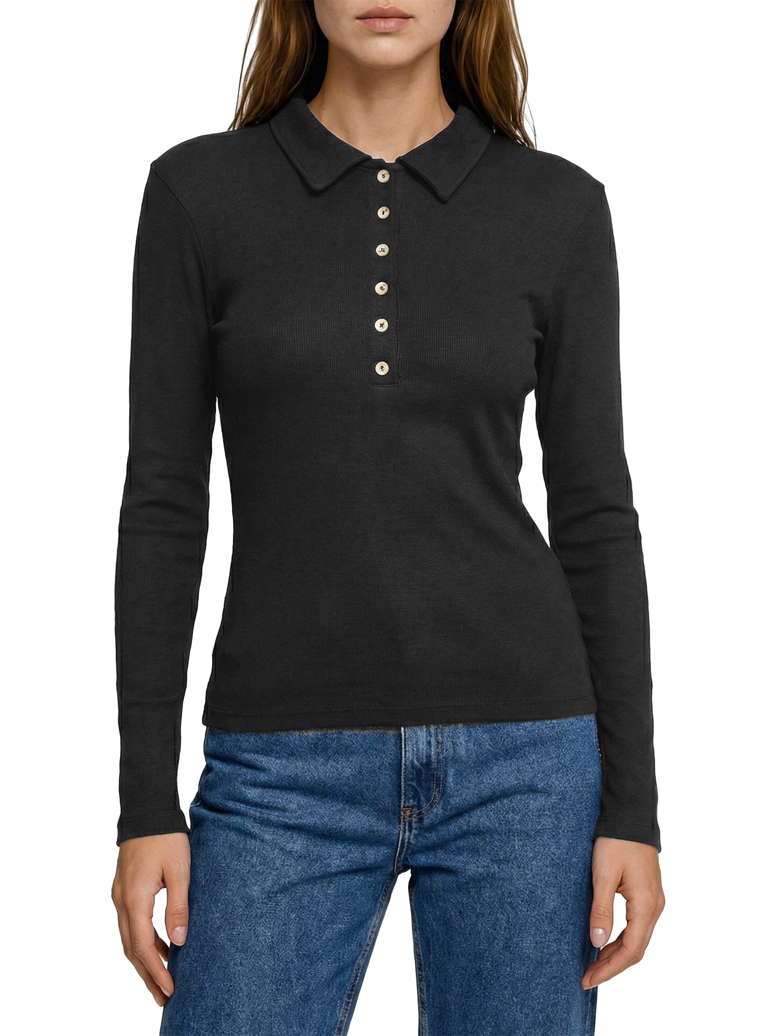 Camisa Feminina Polo Manga Longa Preto Hering