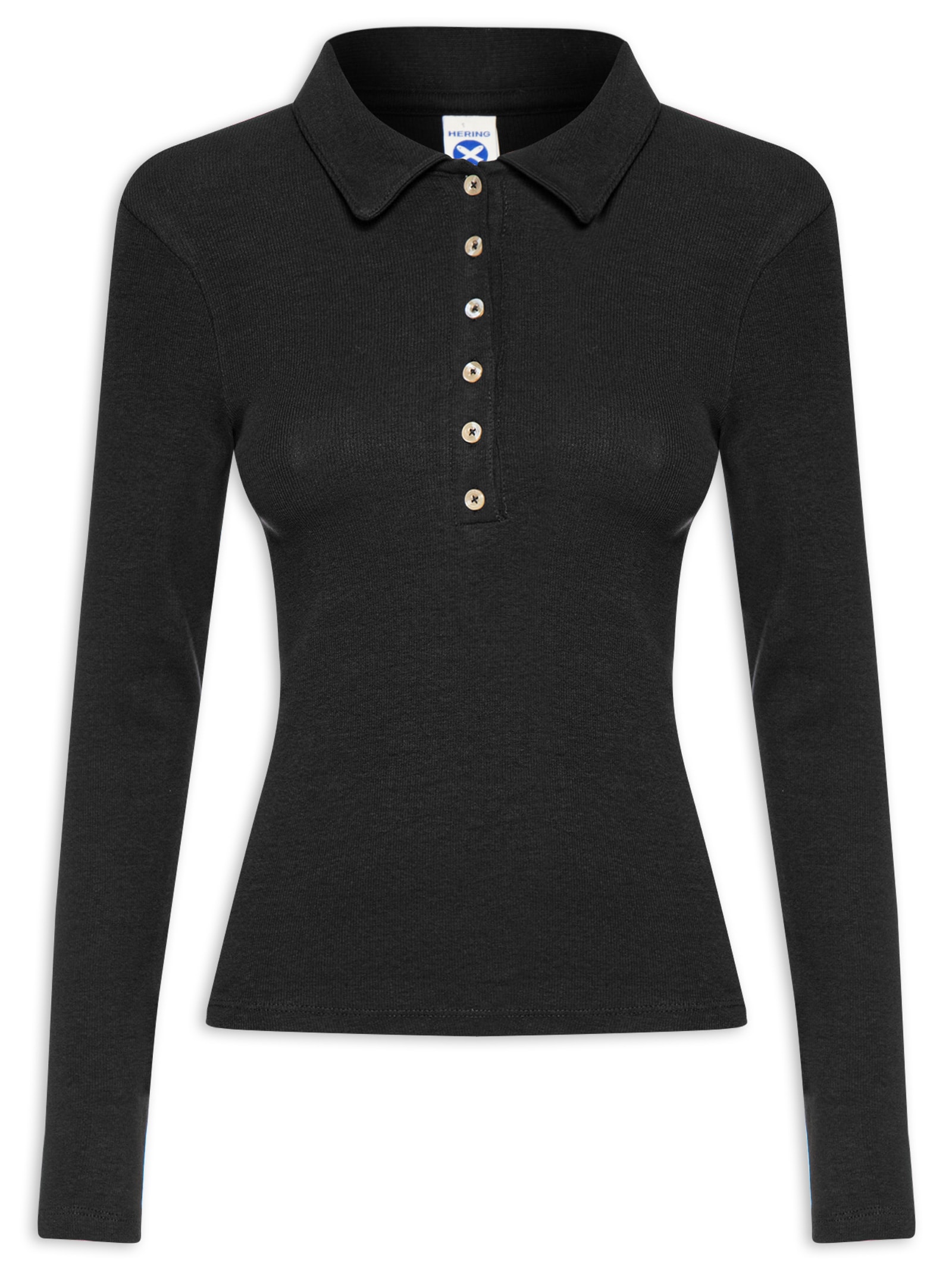 Camisa Feminina Polo Manga Longa Preto Hering