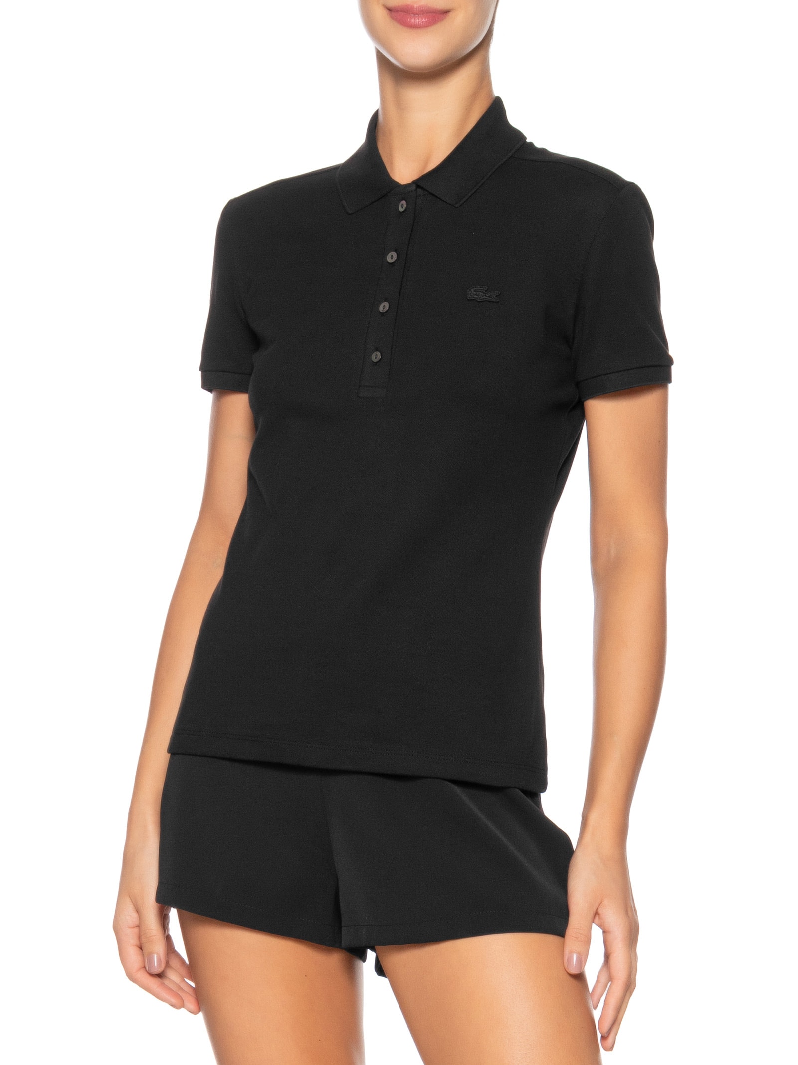 Camisa Feminina Polo Mini-Piqué Stretch Slim Fit Preto Lacoste