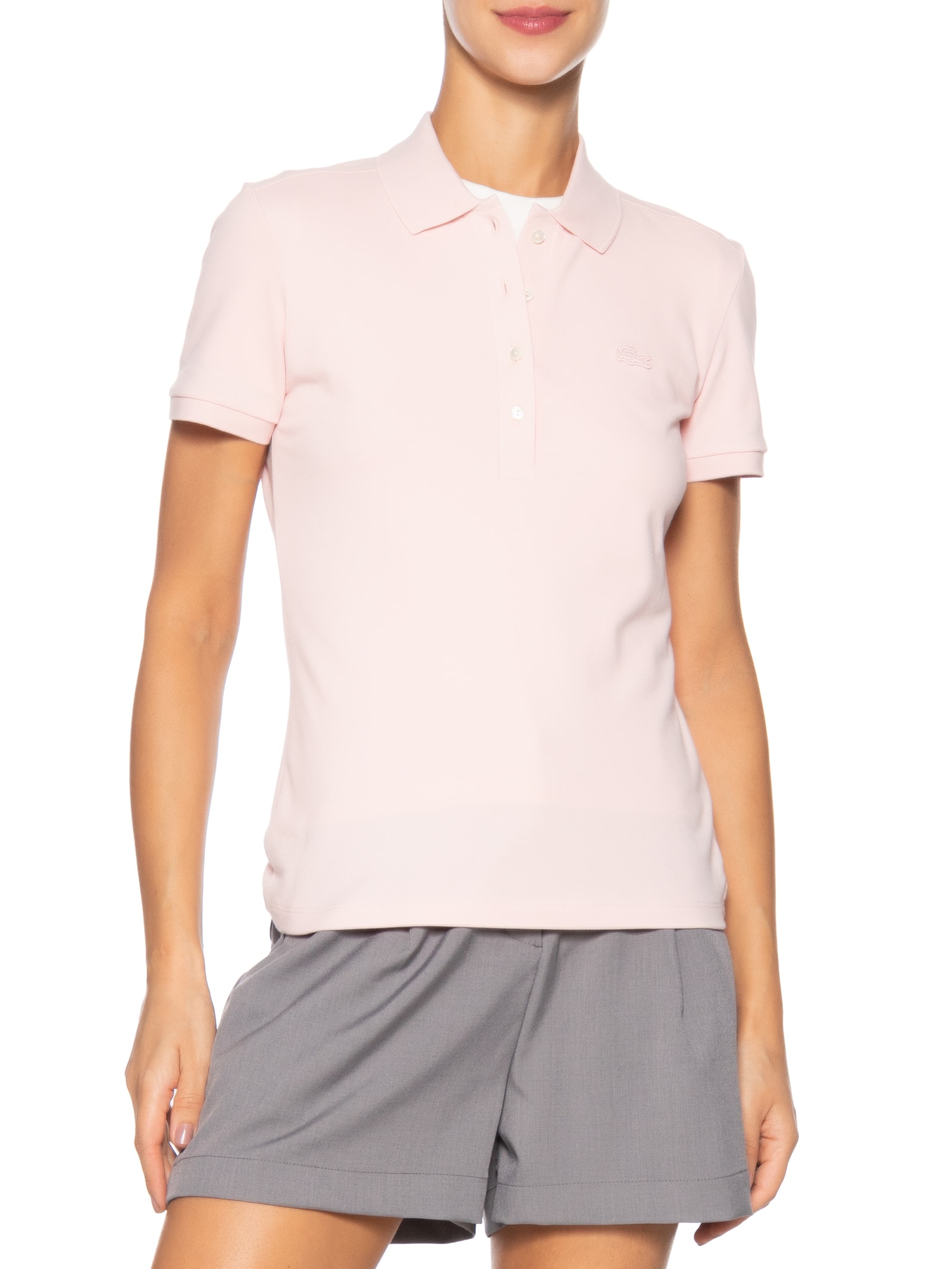 Camisa Feminina Polo Mini-Piqué Stretch Slim Fit Rosa Lacoste