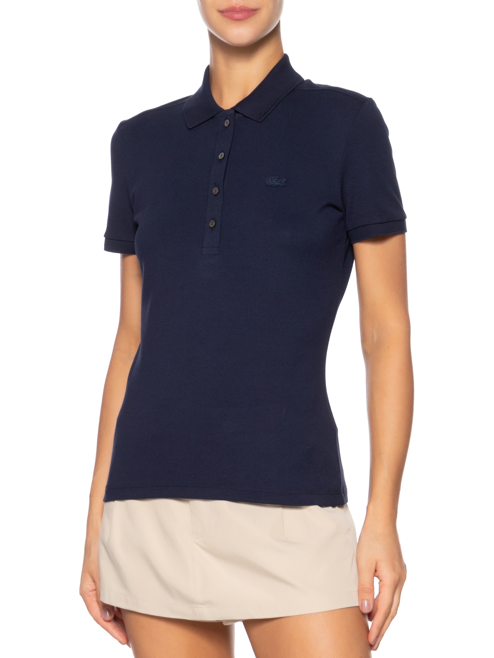 Camisa Feminina Polo Mini-Piqué Stretch Slim Fit Rosa Lacoste