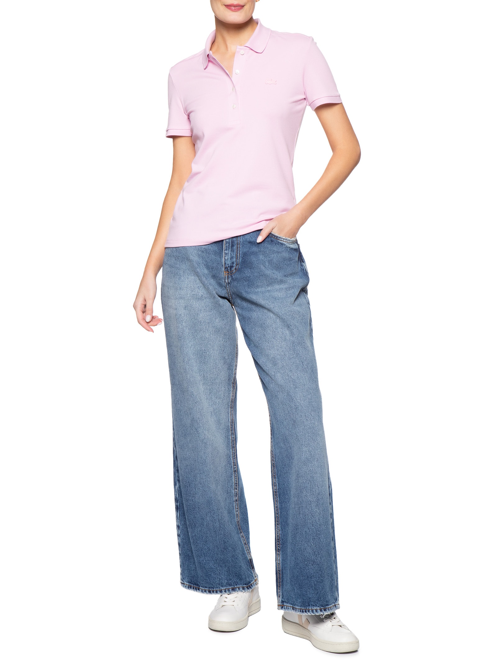 Camisa Feminina Polo Mini-Piqué Stretch Slim Fit Rosa Lacoste