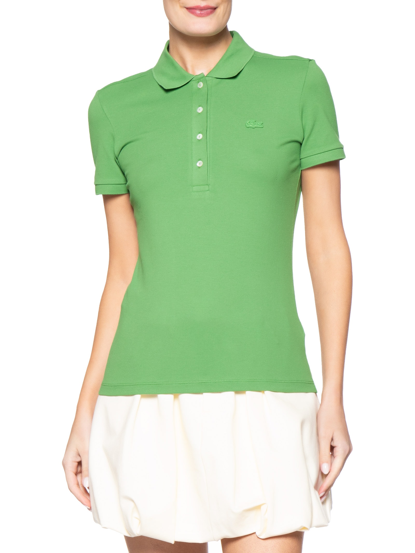 Camisa Feminina Polo Mini-Piqué Stretch Slim Fit Verde Lacoste