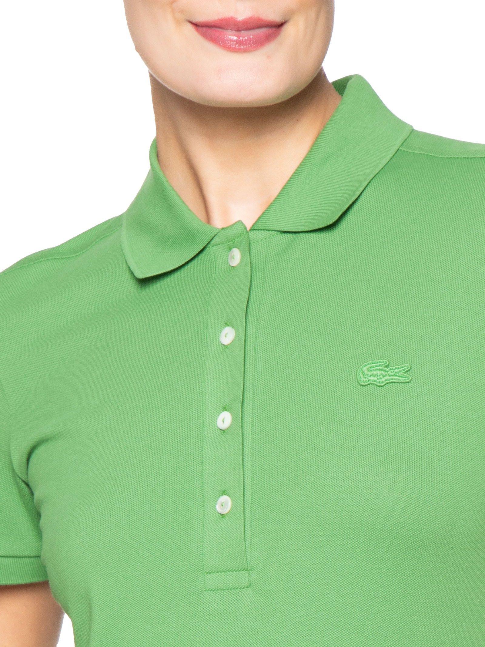 Camisa Feminina Polo Mini-Piqué Stretch Slim Fit Verde Lacoste