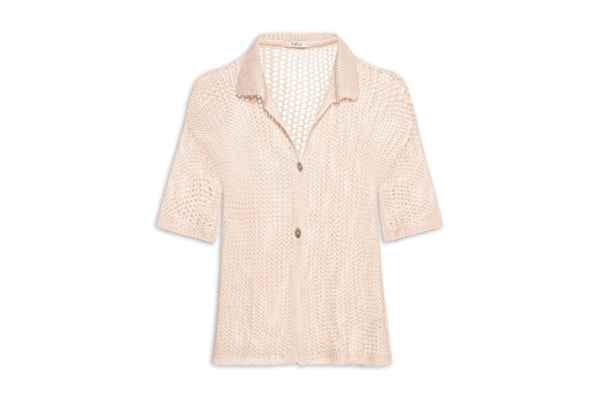 Camisa Feminina Polo Rendada Tricot - Bege