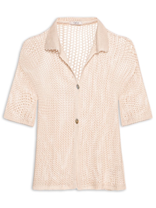 Camisa Feminina Polo Rendada Tricot - Bege