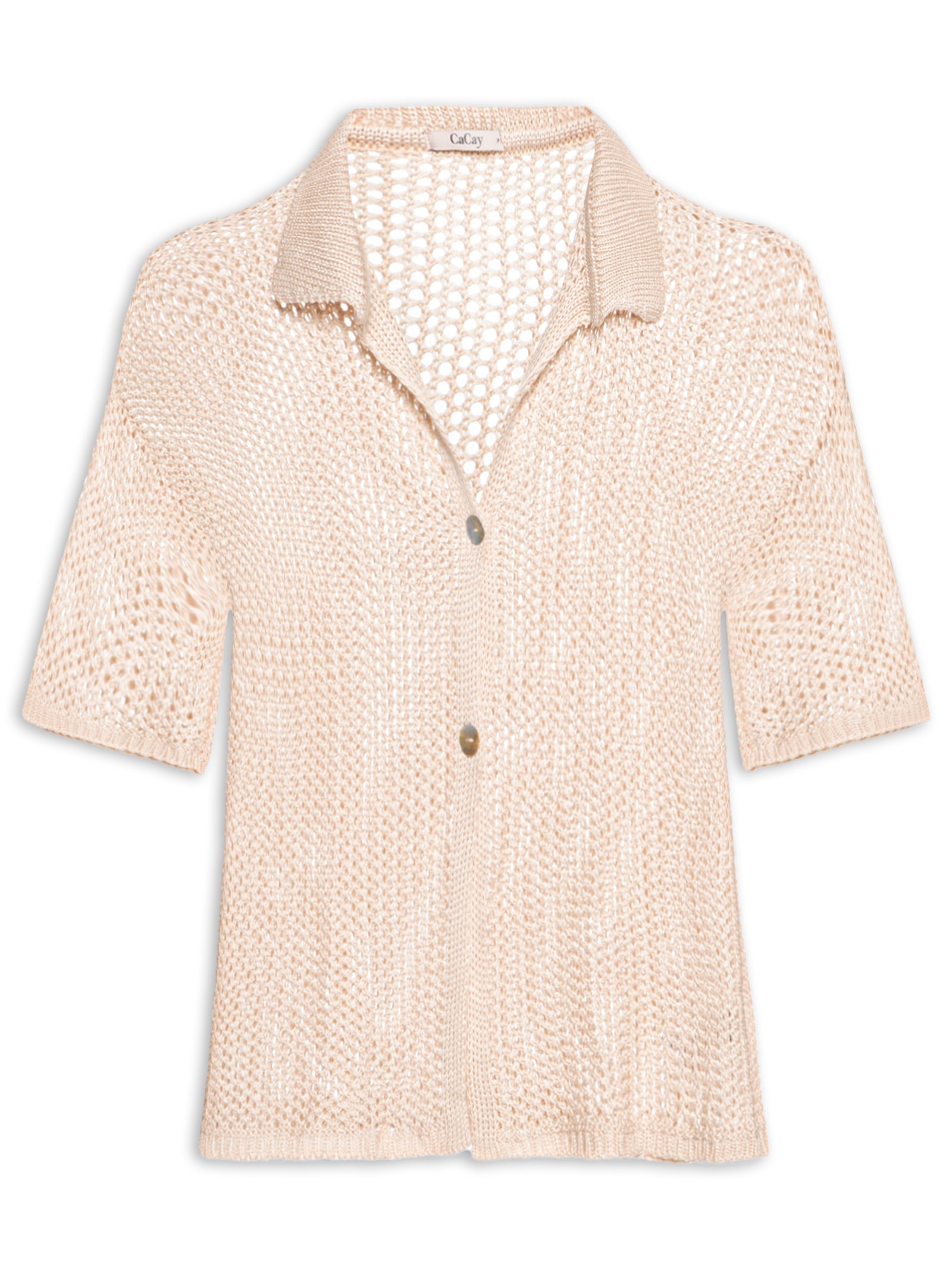 Camisa Feminina Polo Rendada Tricot Bege Cacay