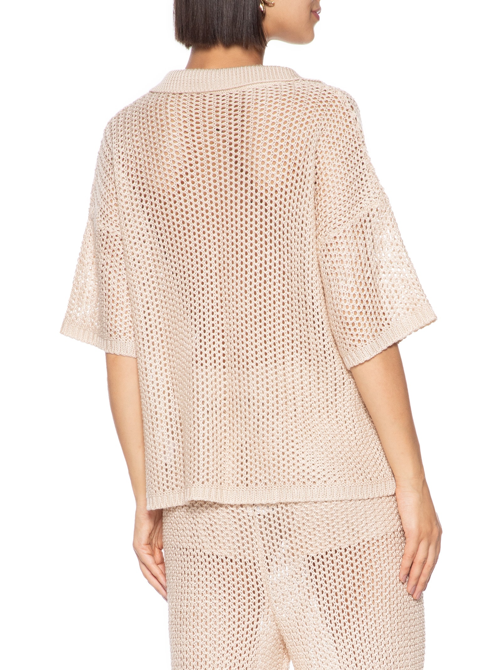 Camisa Feminina Polo Rendada Tricot Bege Cacay