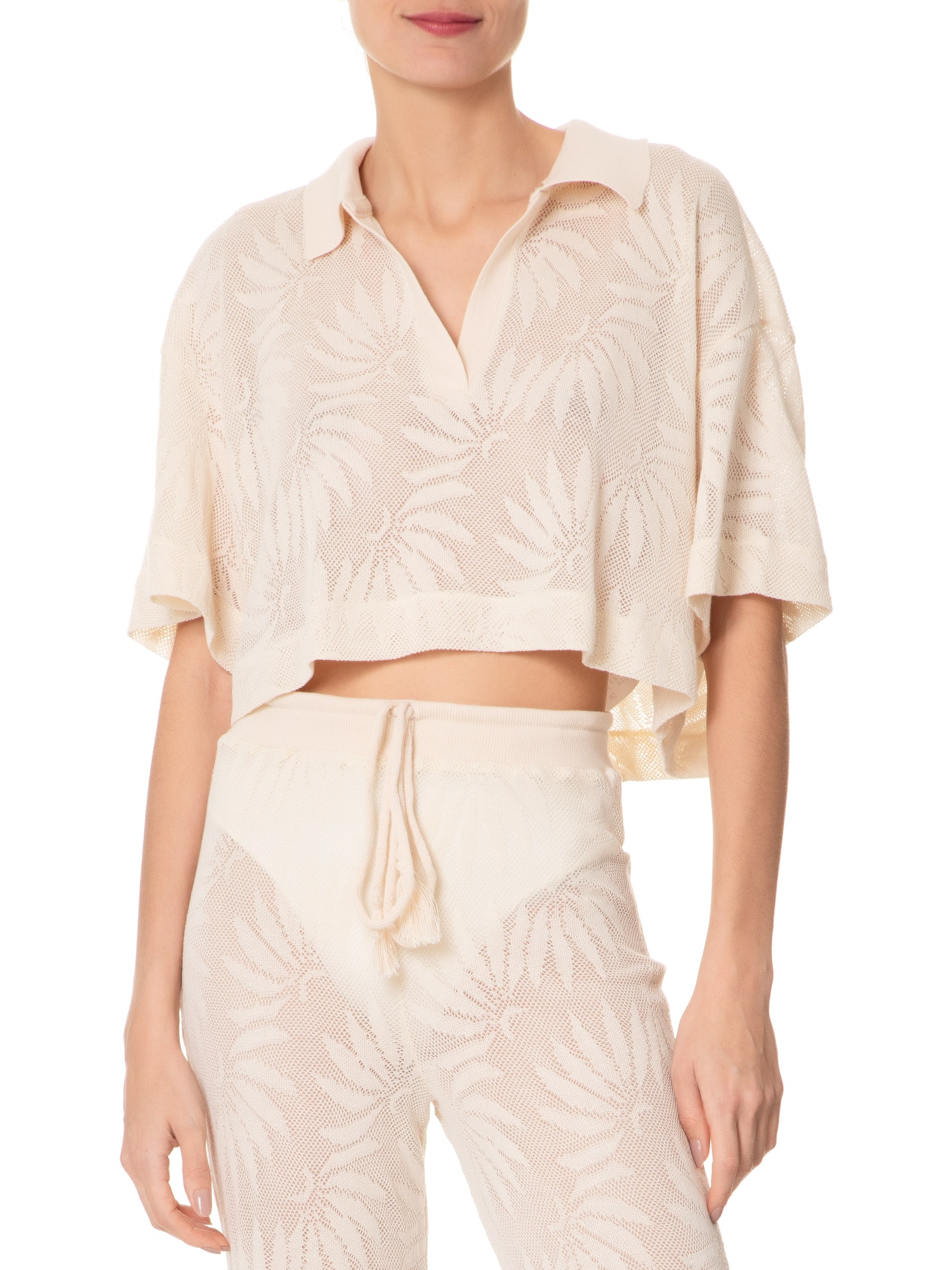 Camisa Feminina Polo Rendinha Bege Farm