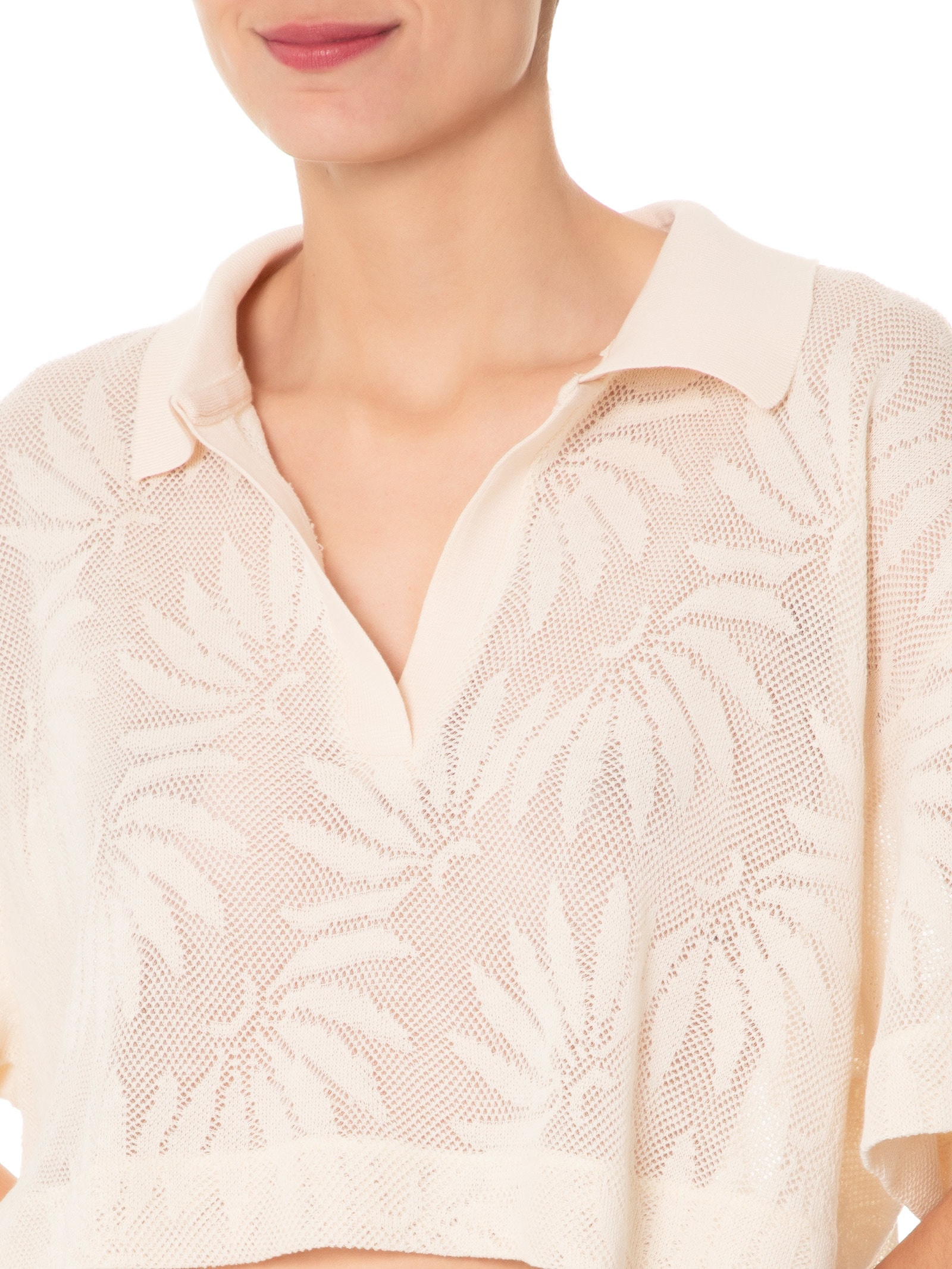 Camisa Feminina Polo Rendinha Bege Farm