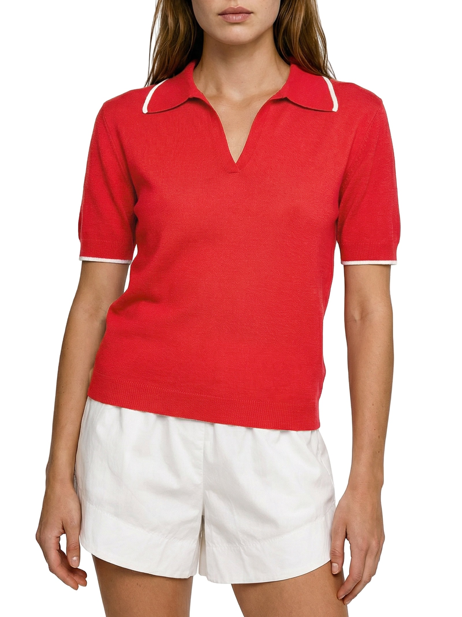 Camisa Feminina Polo Tricot Friso Lab Vermelho Cantão
