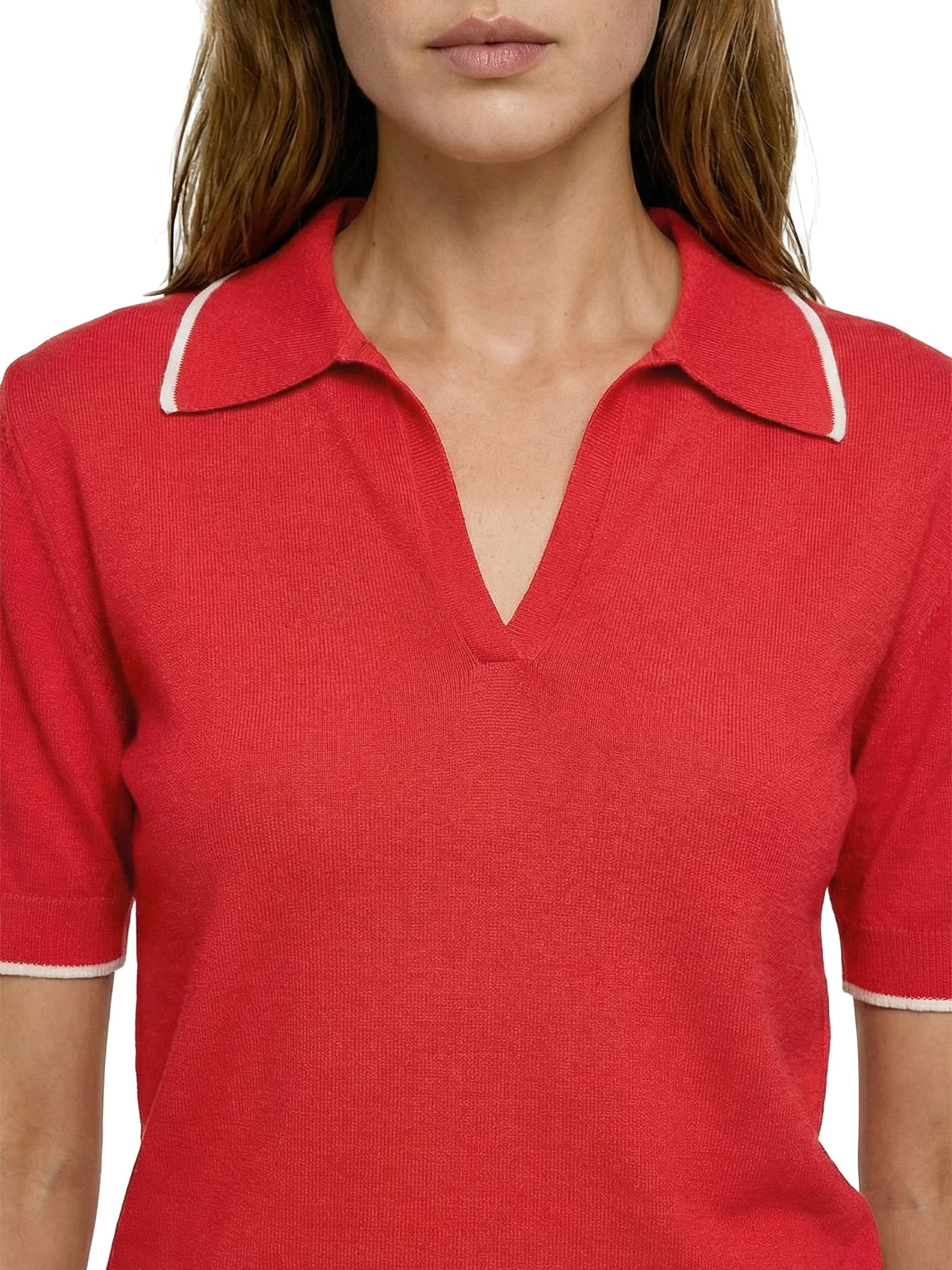 Camisa Feminina Polo Tricot Friso Lab Vermelho Cantão