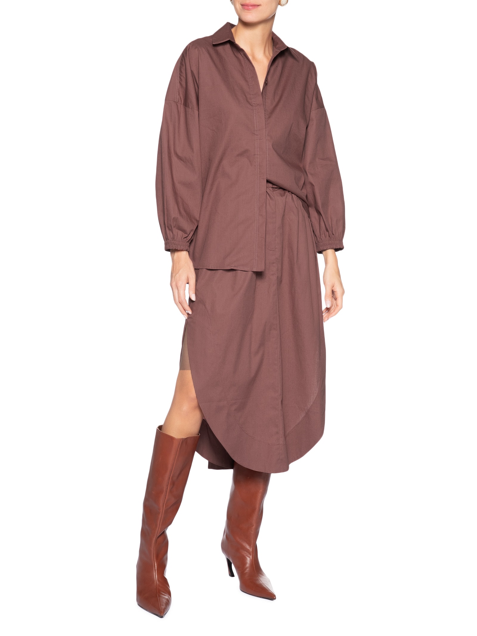 Camisa Feminina Punho Elástico Marrom Animale