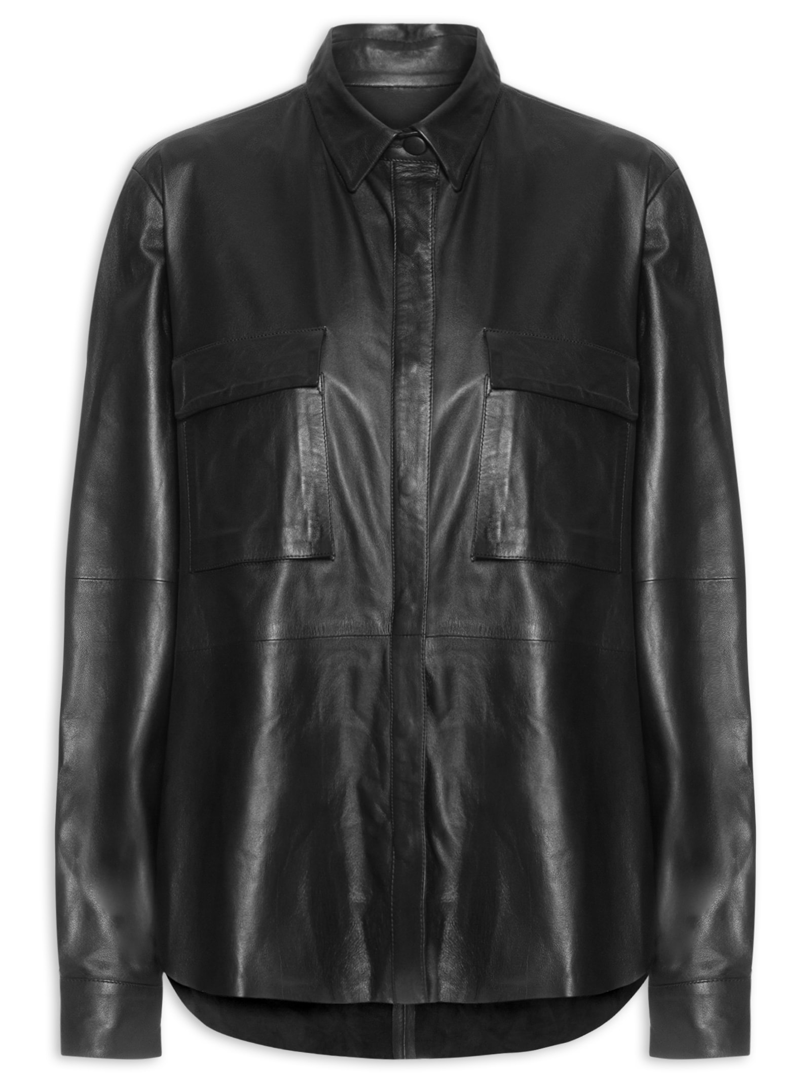 Camisa Feminina Recorte Couro Preto Osklen