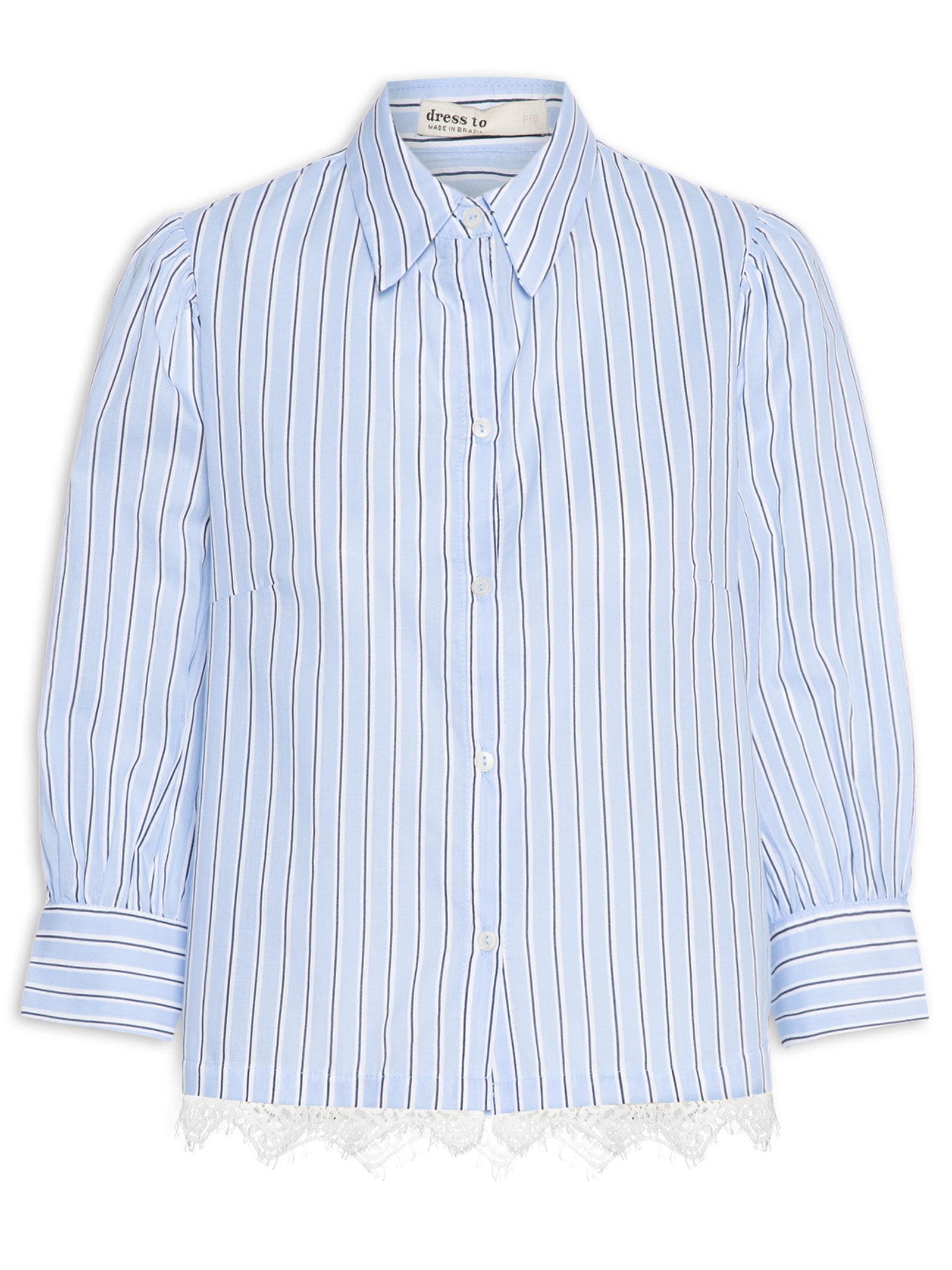 Camisa Feminina Renda Estampa Listra Litoral Azul Dress To