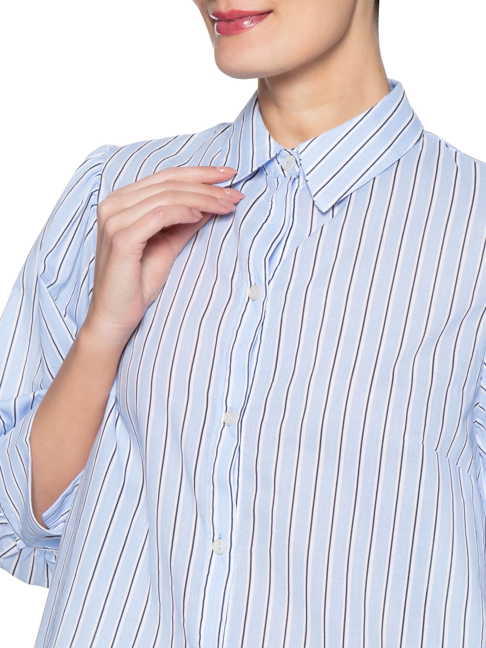 Camisa Feminina Renda Estampa Listra Litoral Azul Dress To