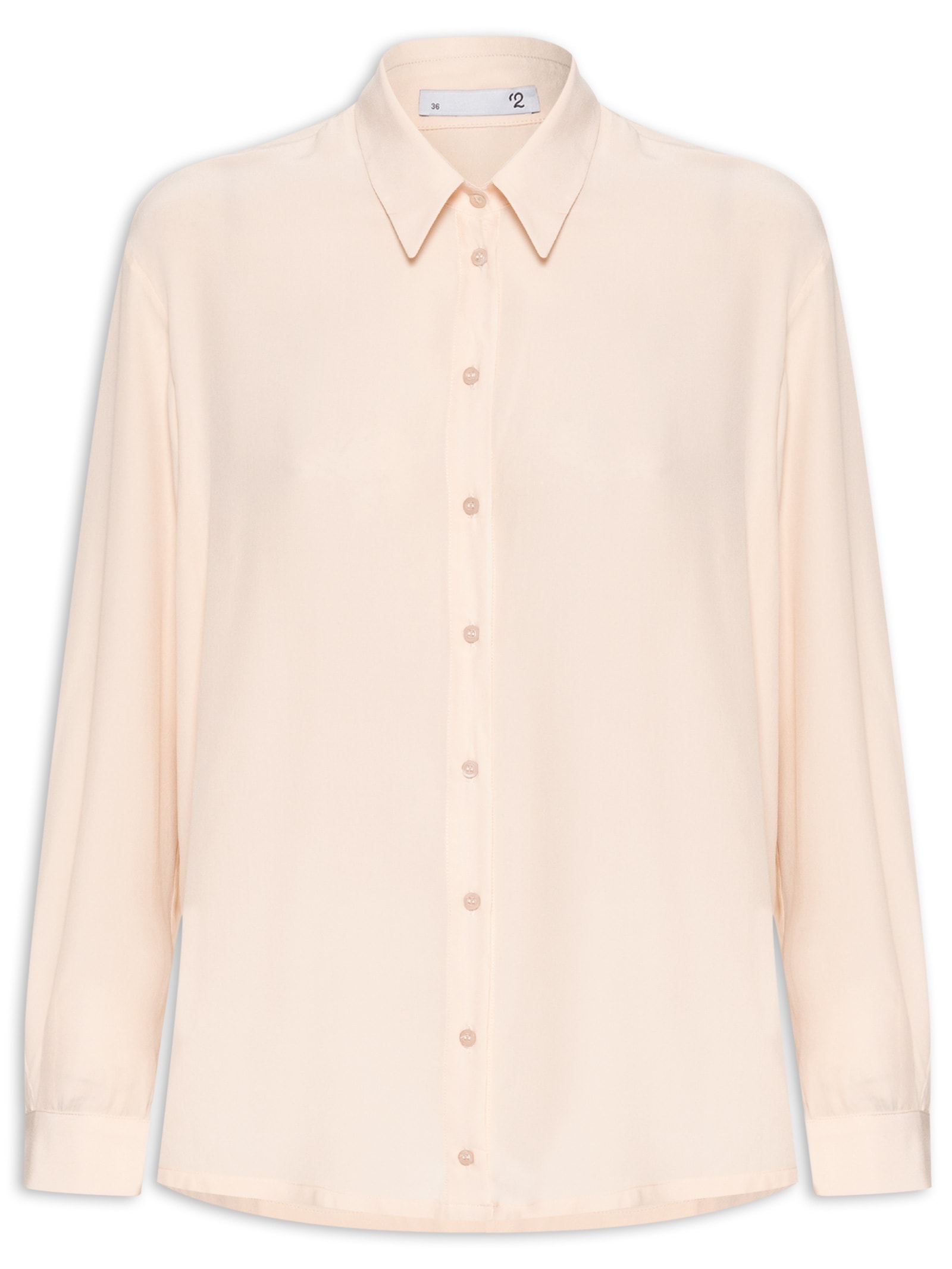 Camisa Feminina Reta Em Seda Com Ombro Deslocado Bege '2Essential