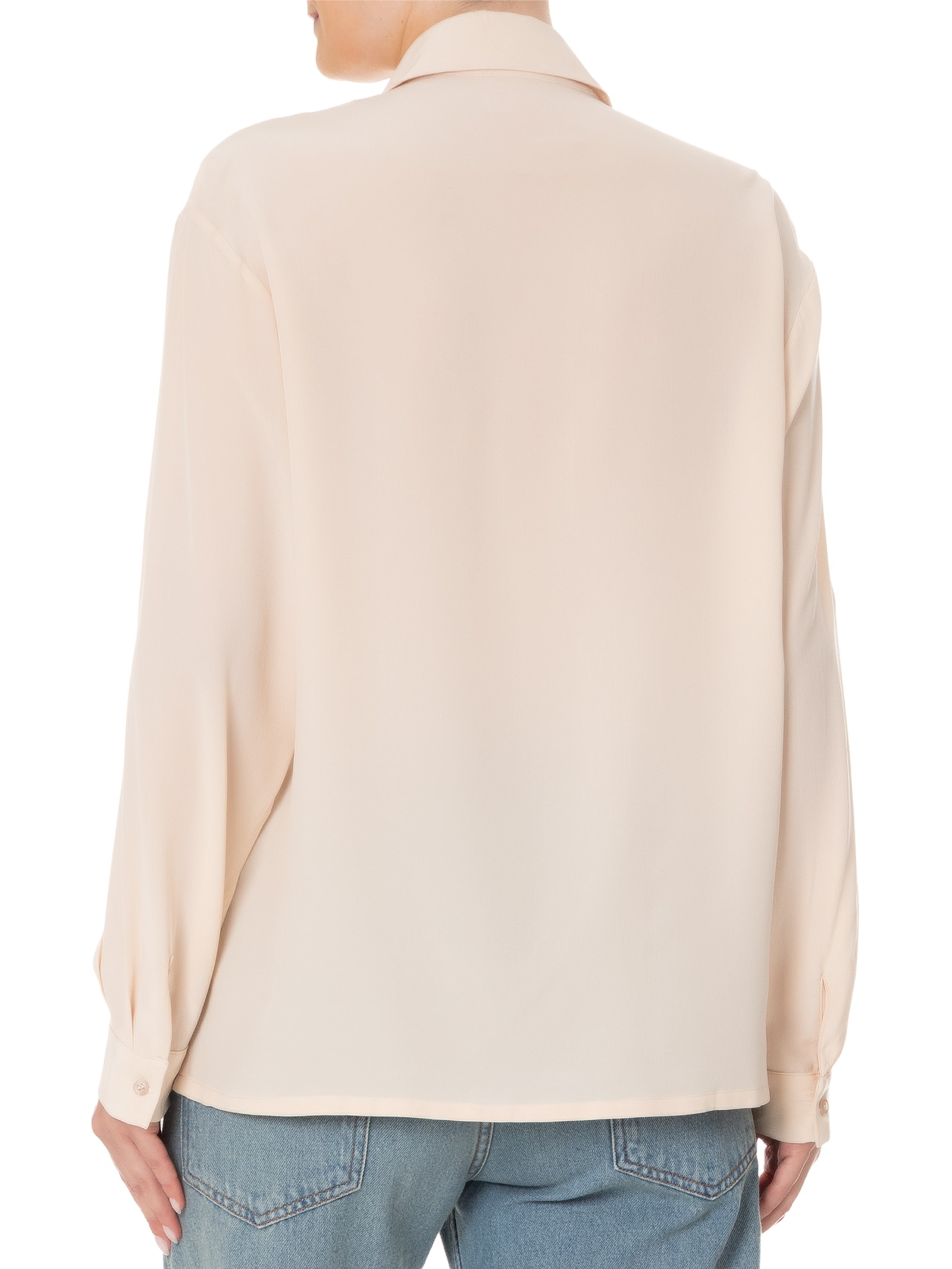 Camisa Feminina Reta Em Seda Com Ombro Deslocado Bege '2Essential