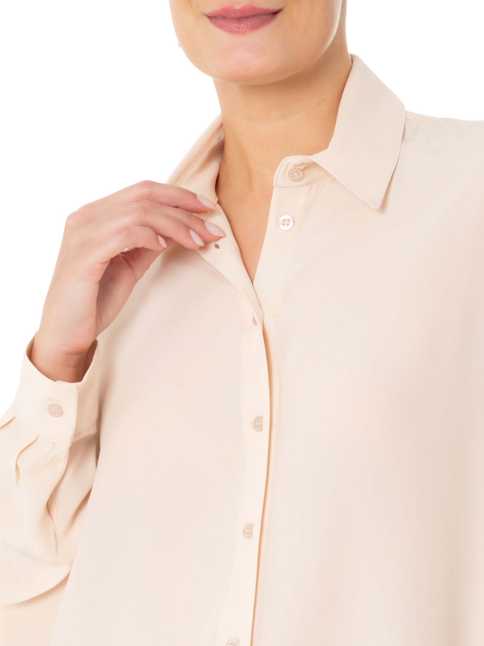 Camisa Feminina Reta Em Seda Com Ombro Deslocado Bege '2Essential