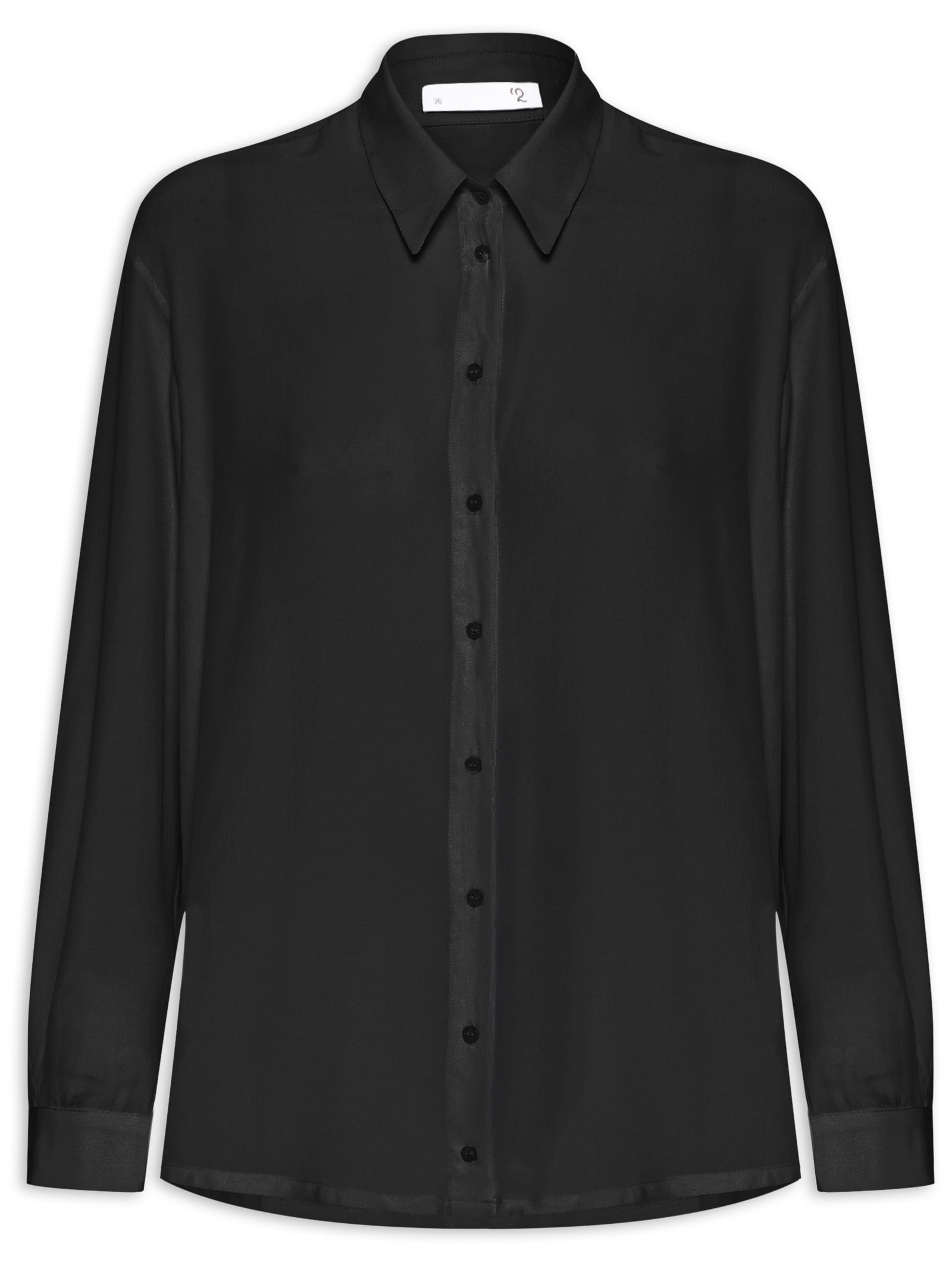 Camisa Feminina Reta Em Seda Com Ombro Deslocado Preto '2Essential