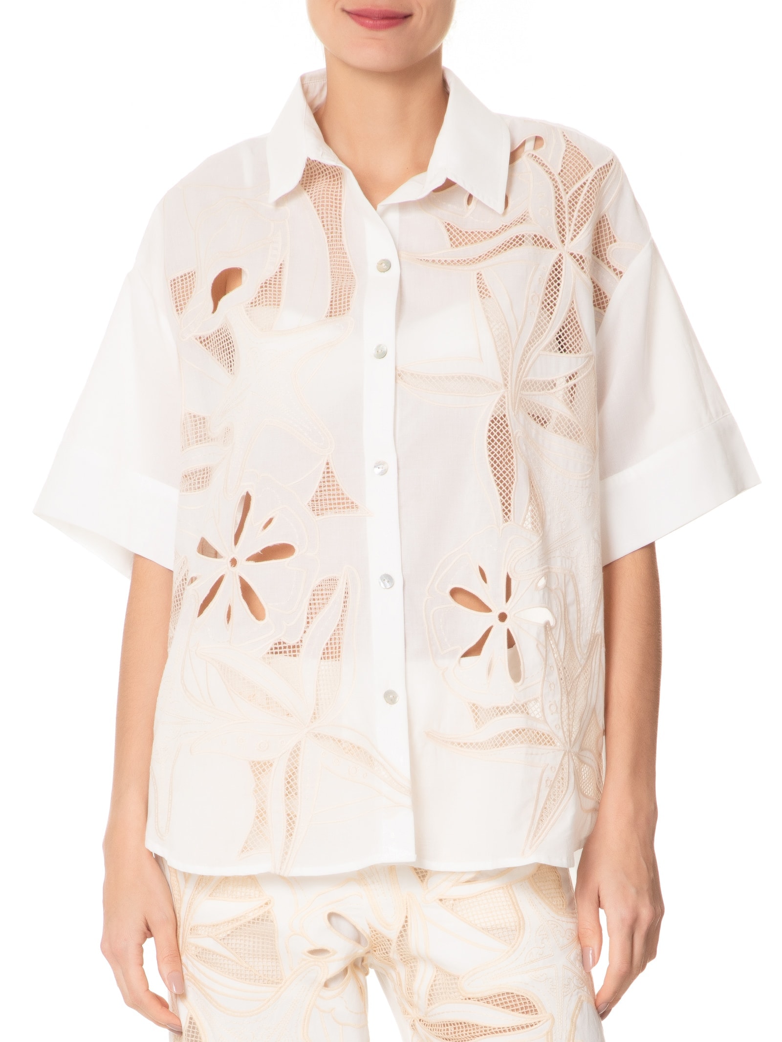 Camisa Feminina Sarja Artesanal Richelieu Off White Farm
