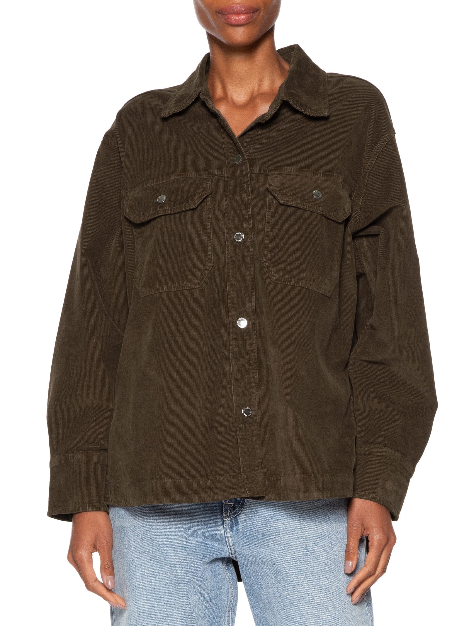 Camisa Feminina Sarja Basic Veludo Marrom Animale Jeans