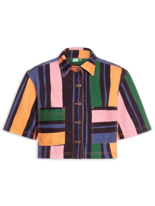 Camisa Feminina Sarja Cropped Listra Fantasia – Azul