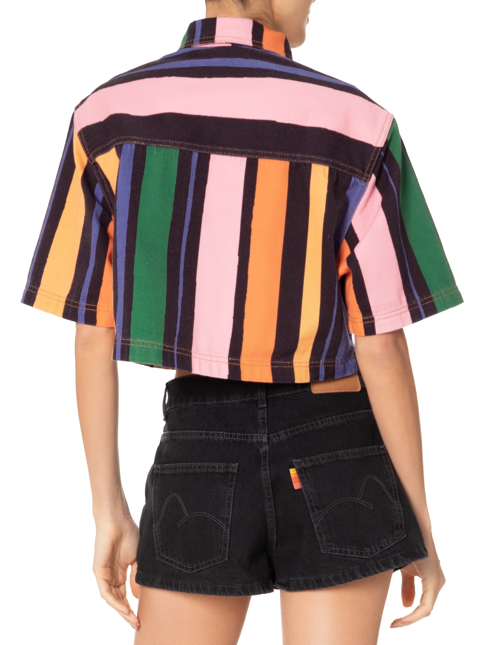 Camisa Feminina Sarja Cropped Listra Fantasia Azul Farm